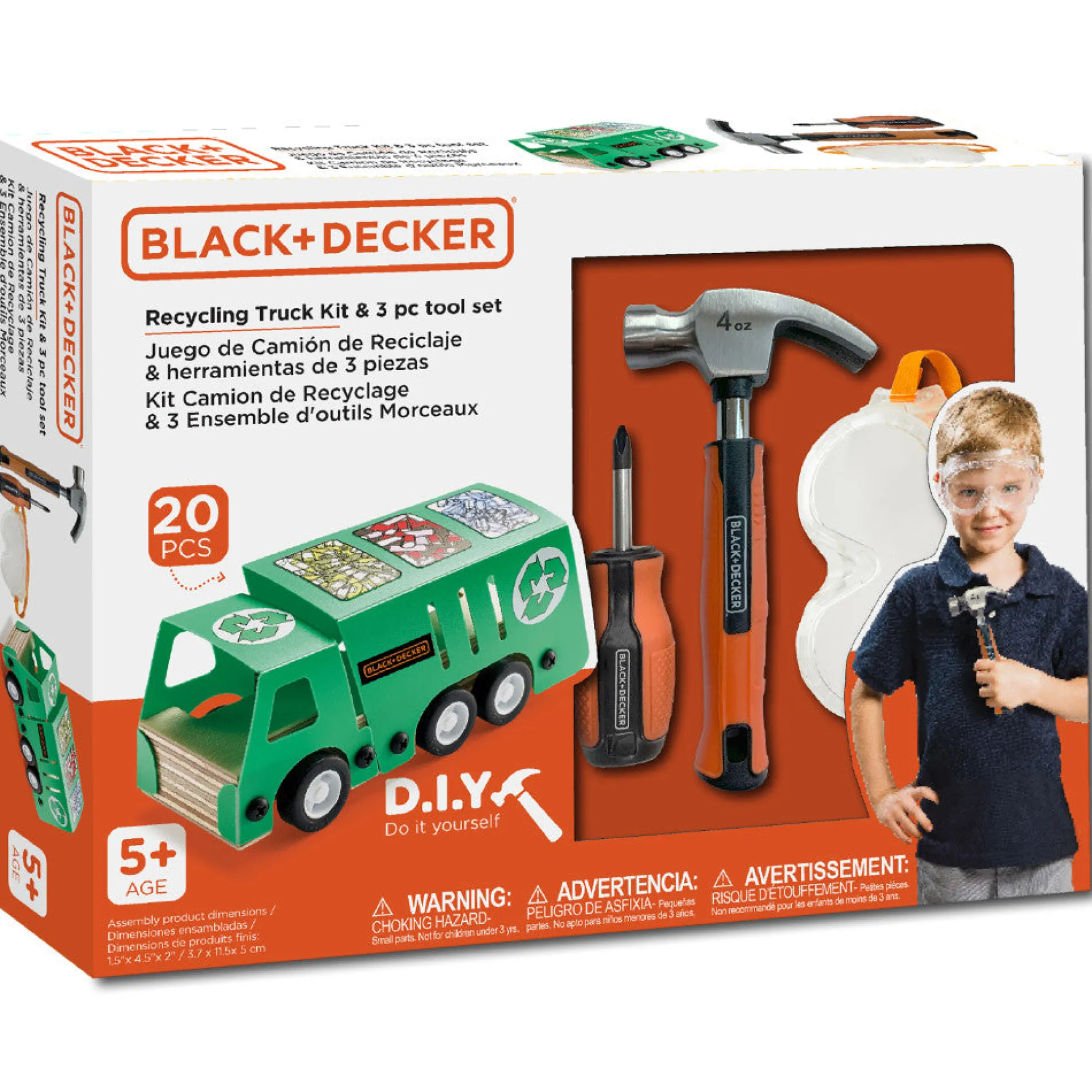 Black and Decker Kids' DIY Recycling Bus Kit with 3-Piece Toolset