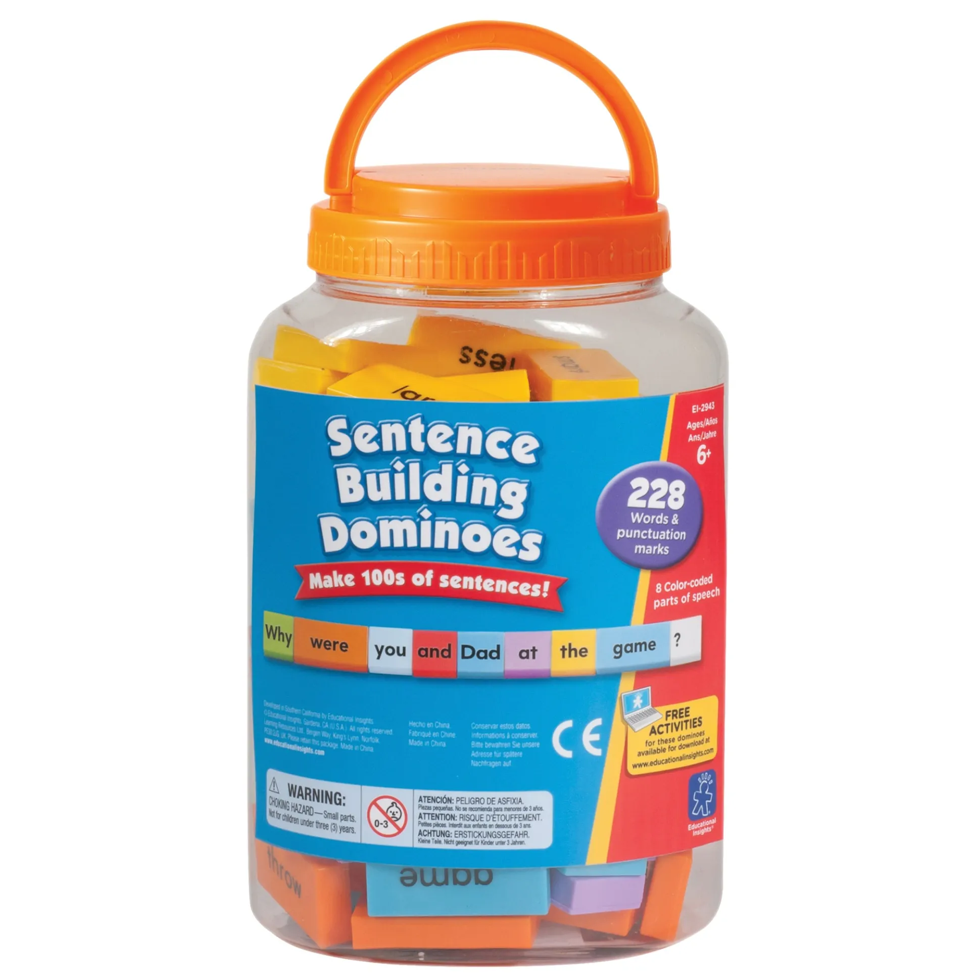 Educational Insights Sentence-Building Dominoes - 228 Color-Coded Pieces for Language Fun