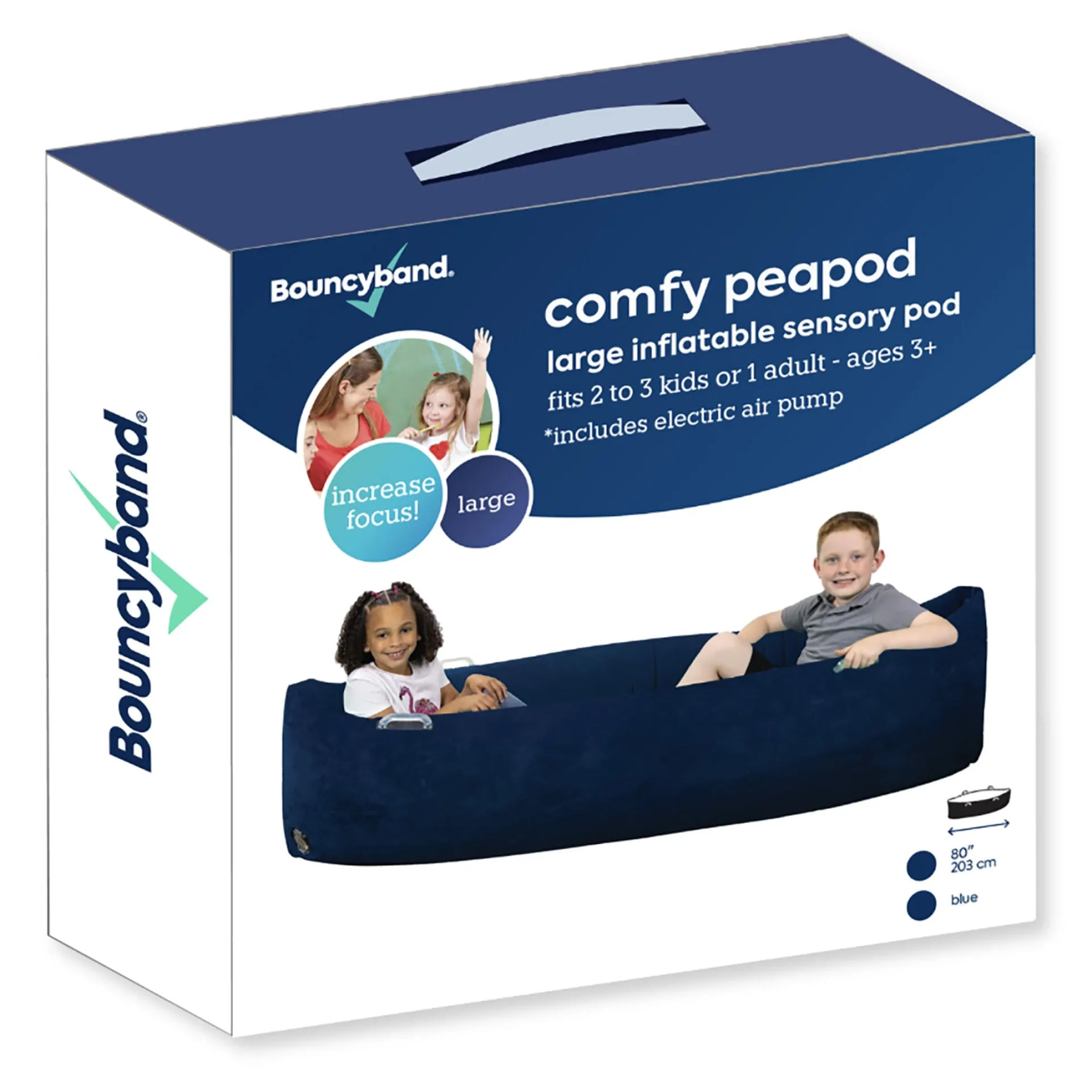 Bouncyband Comfy Peapod Inflatable Sensory Pod, 80" Blue - Fun & Relaxing