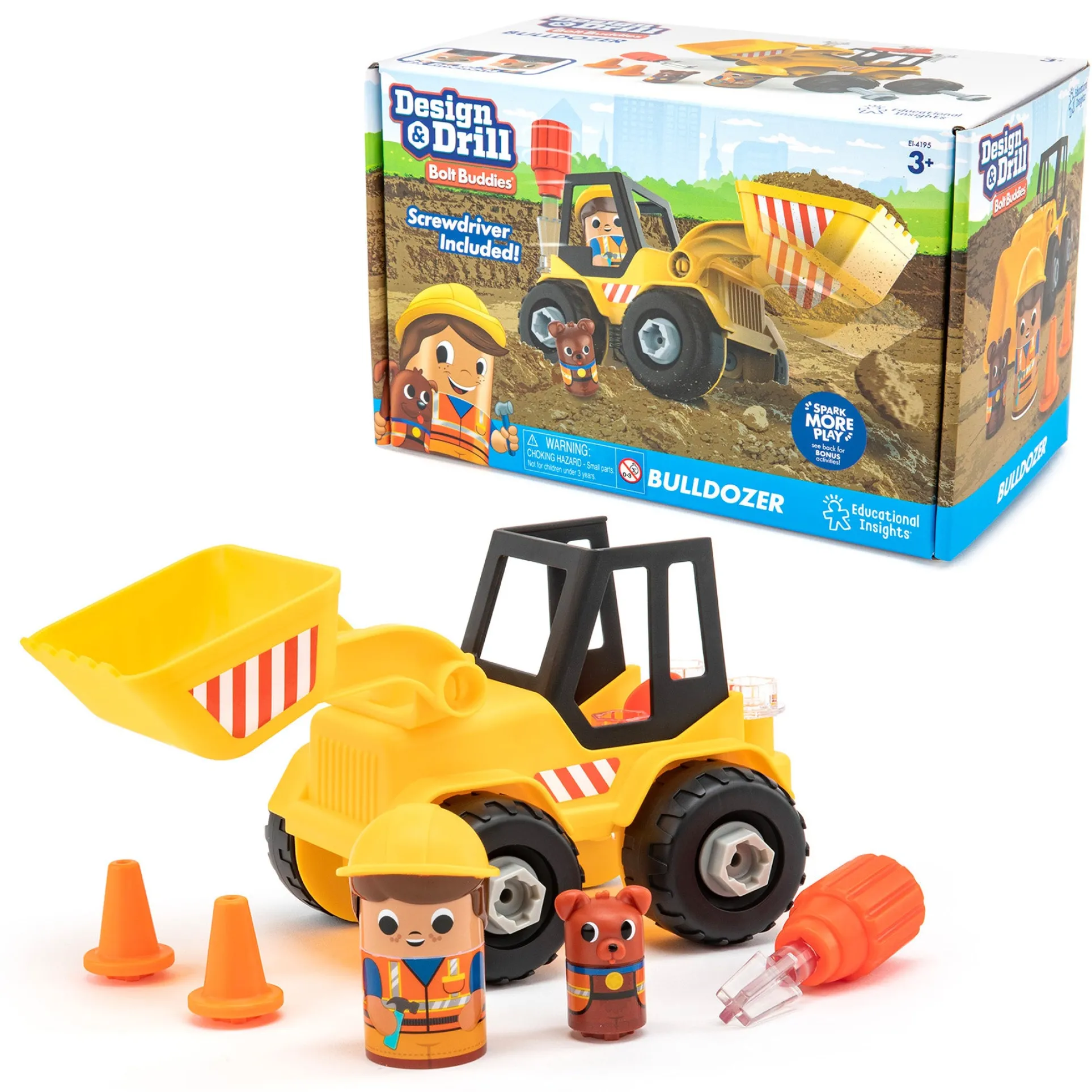 Educational Insights Design & Drill Bolt Buddies Bulldozer - Interactive Construction Toy