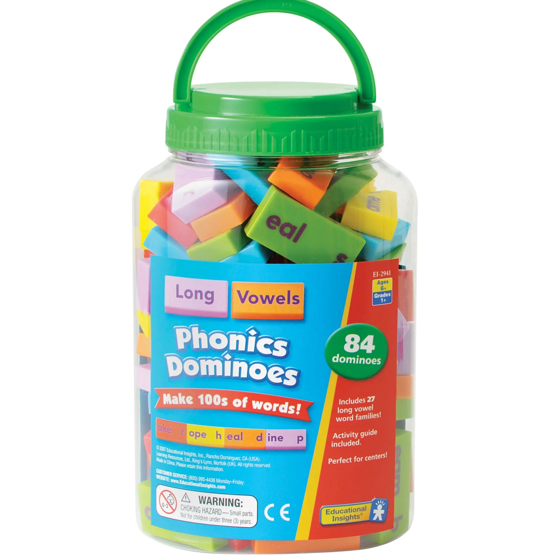 Educational Insights Phonics Dominoes - Long Vowels - Brightly Colored Learning Game