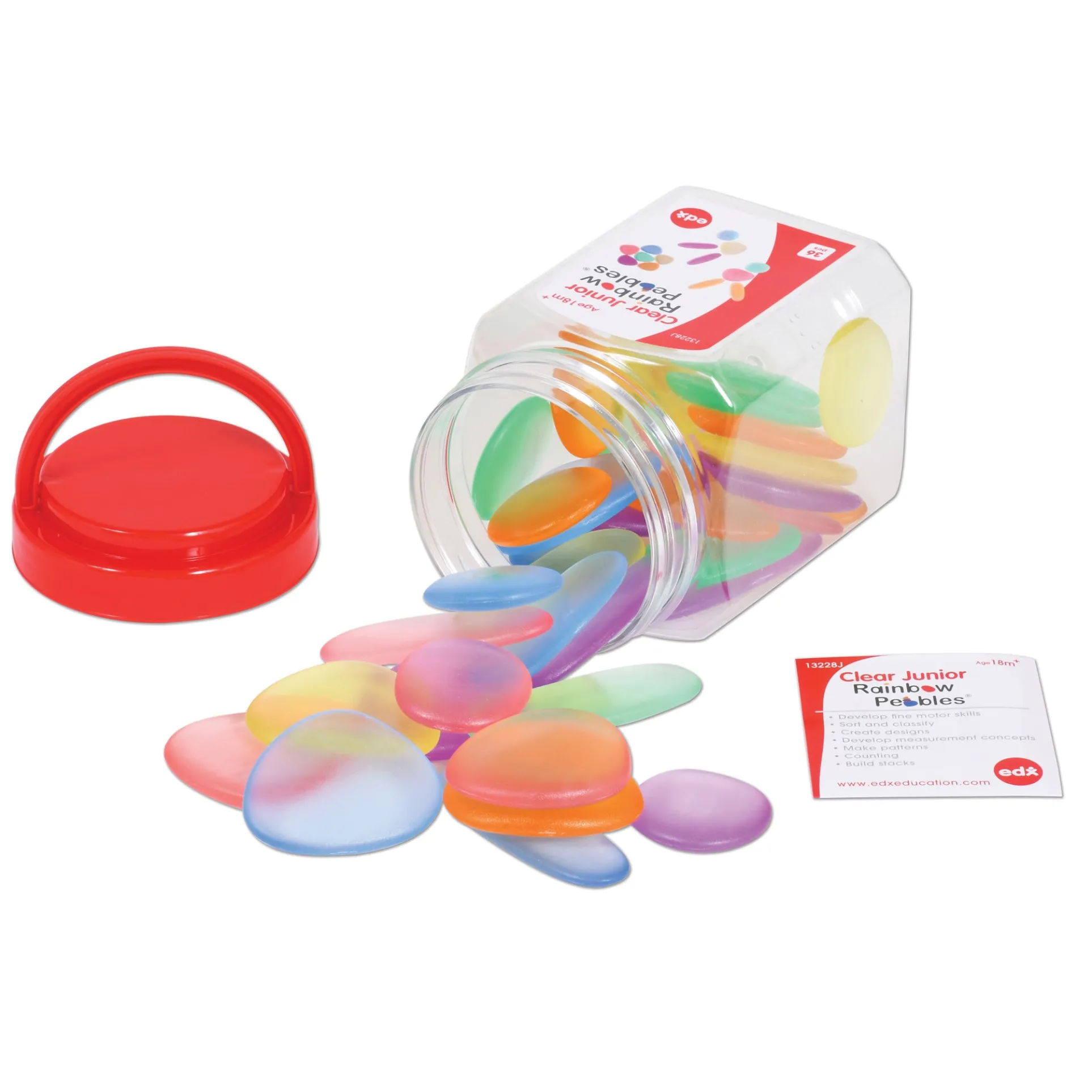 edxeducation Junior Rainbow Pebbles - Transparent - Mini Jar - Set of 36