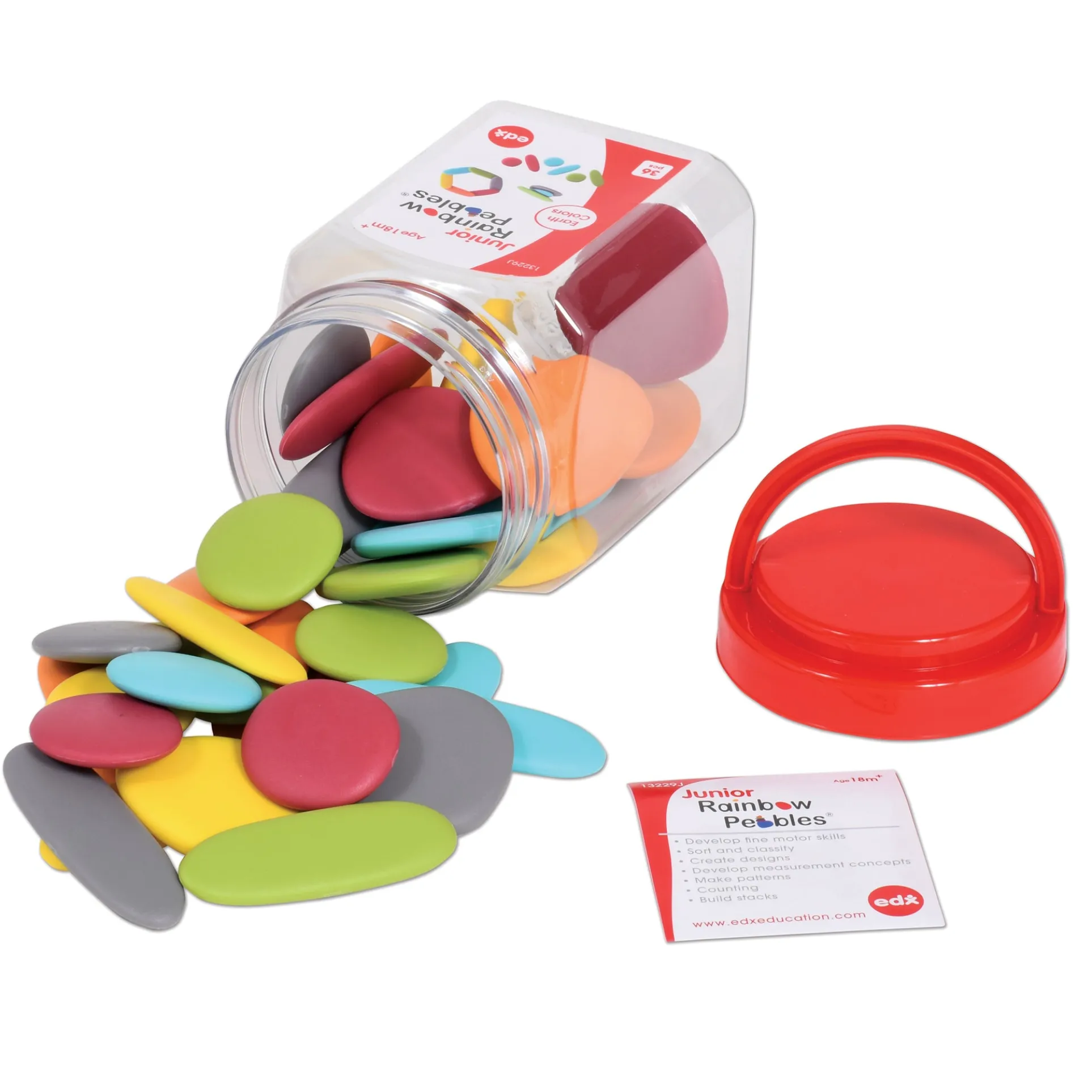 edxeducation Junior Rainbow Pebbles - Earth Colors - Mini Jar - 36 Piece Set