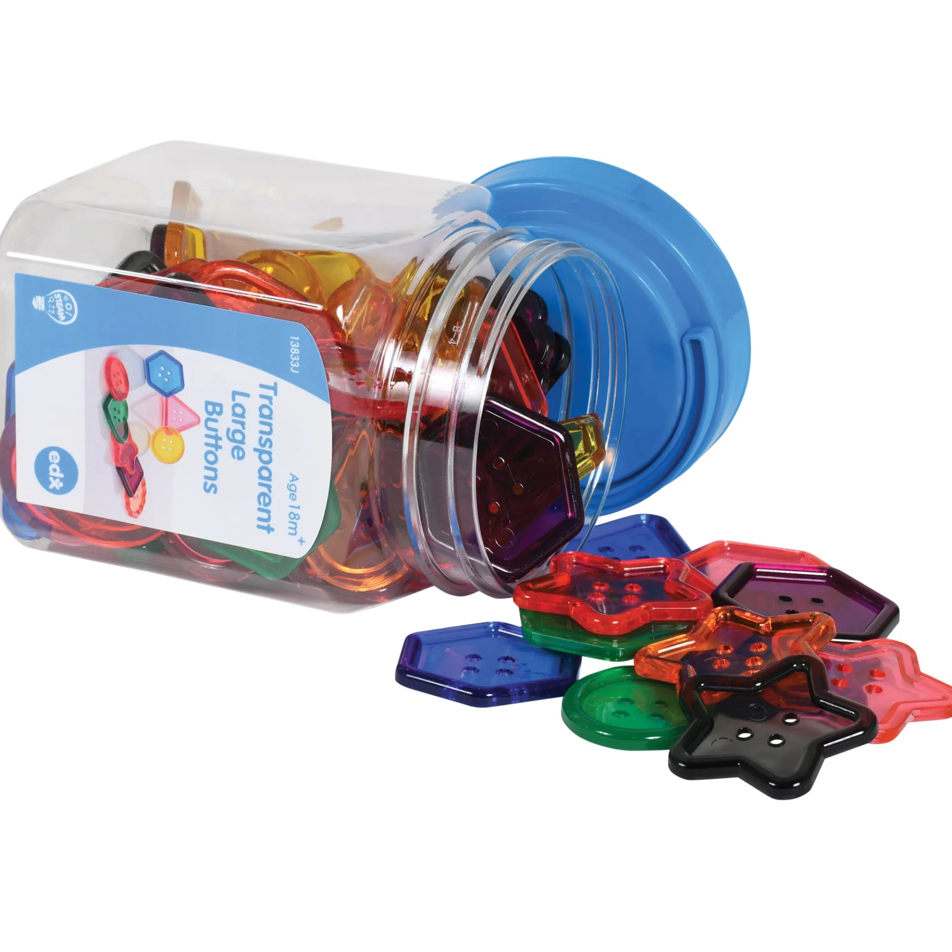 edxeducation Transparent Large Buttons - Colorful Learning Toy with Storage Jar - 0.6 Pound