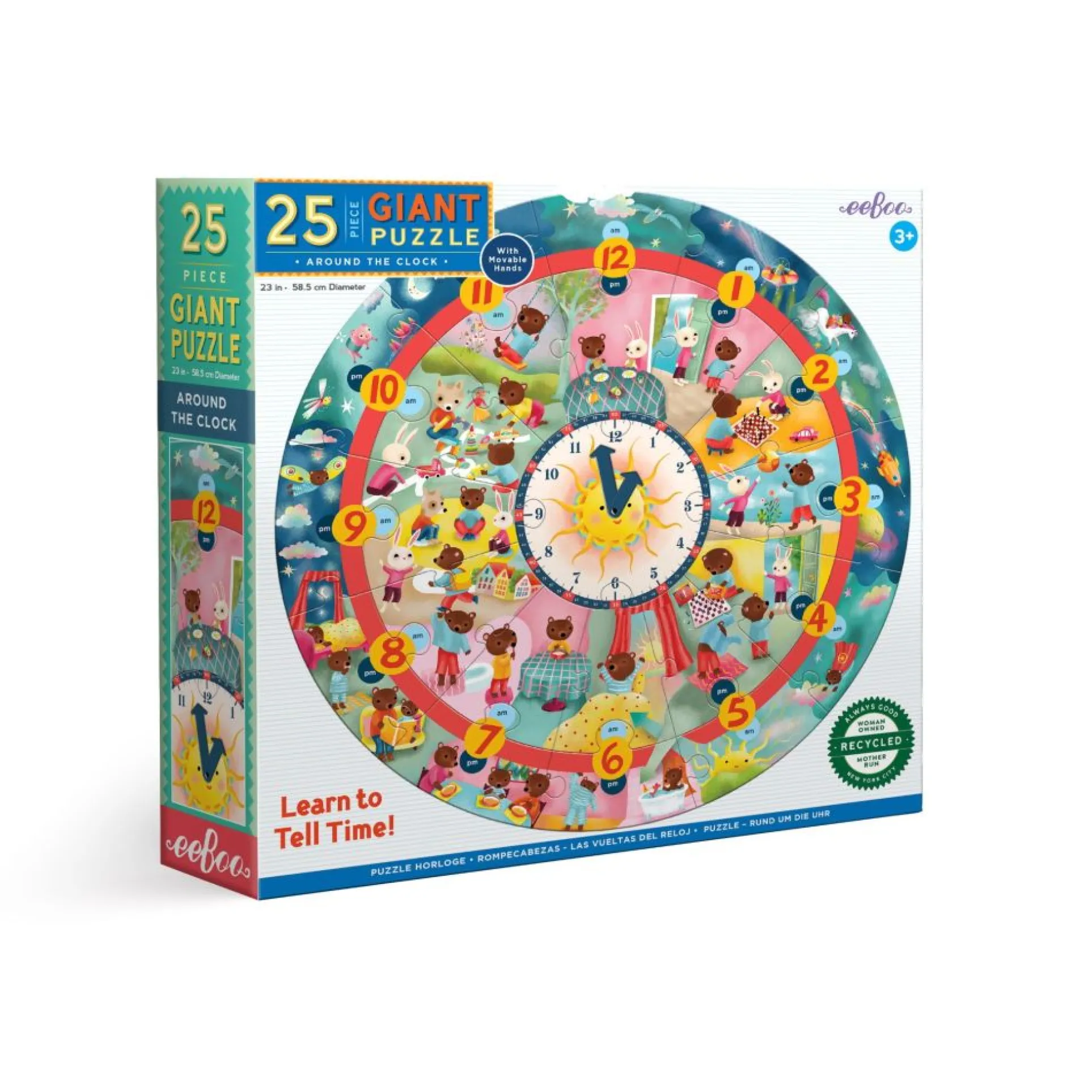 eeBoo Around the Clock 25-Piece Round Jigsaw Puzzle