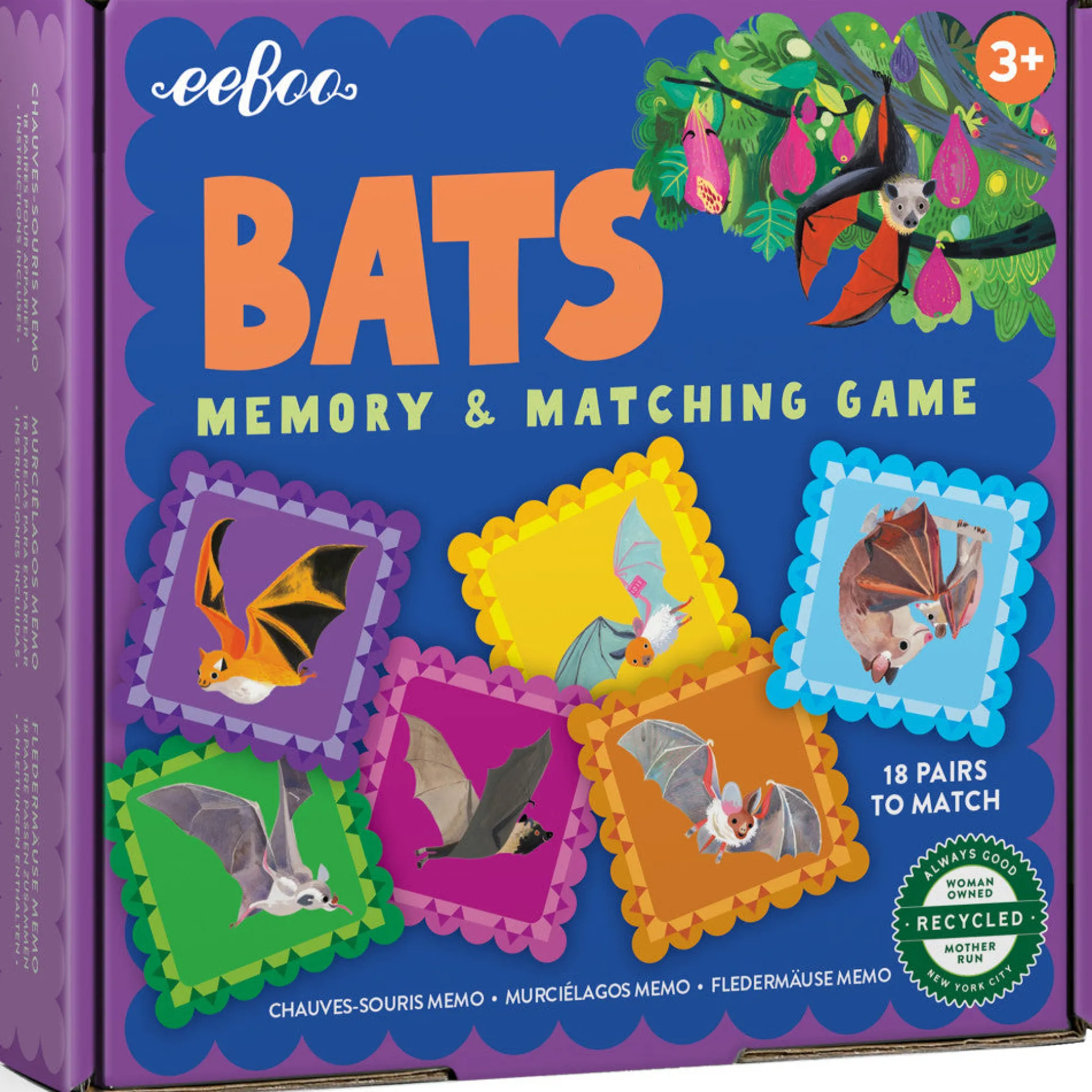 eeBoo Bats Little Square Memory & Matching Game for Kids Ages 3+