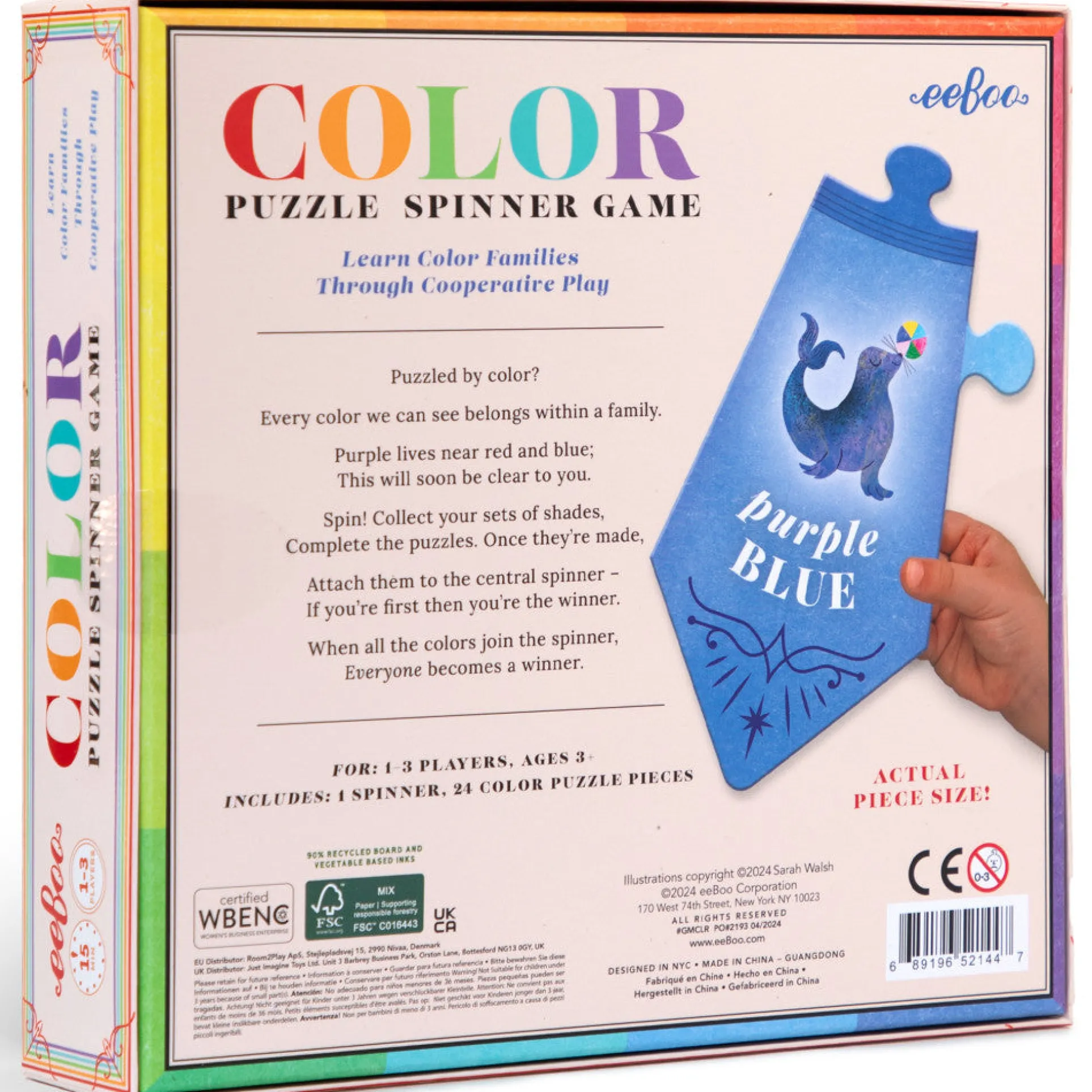 eeBoo Color Puzzle Spinner Game - Educational Toy, 24 Pieces, Ages 3+