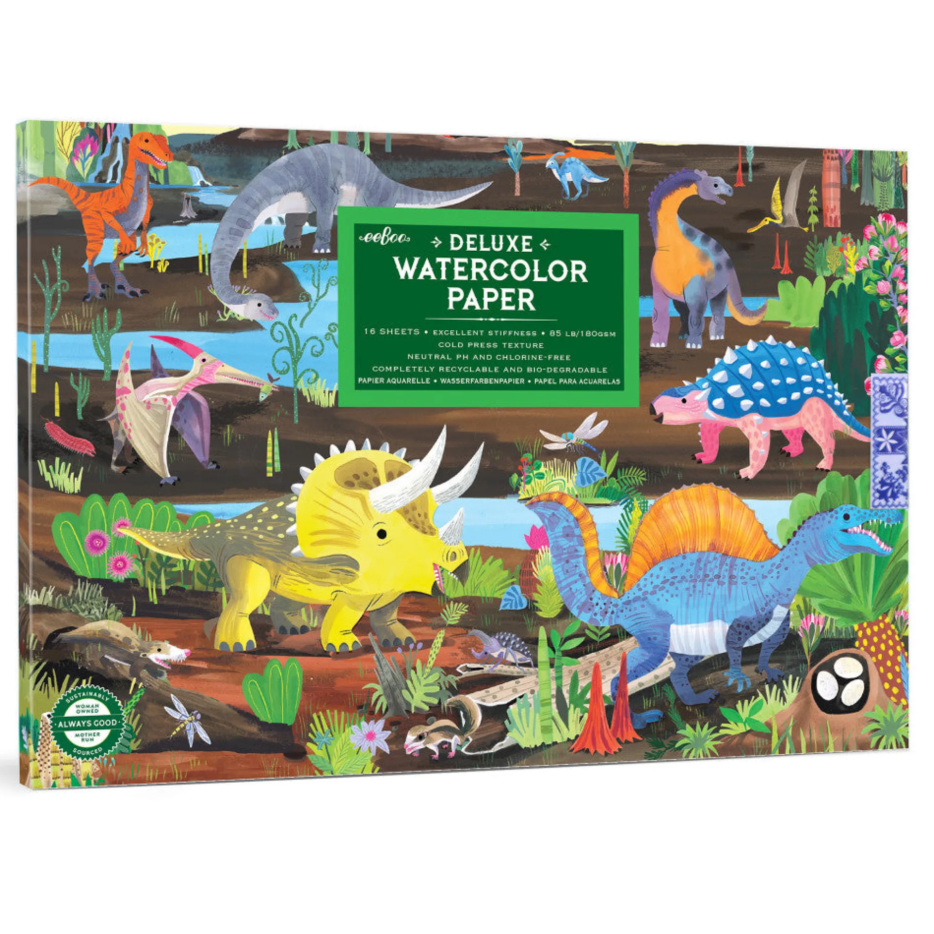 eeBoo Dinosaur Series Watercolor Pad - 16 Sheets, 85 lb Paper