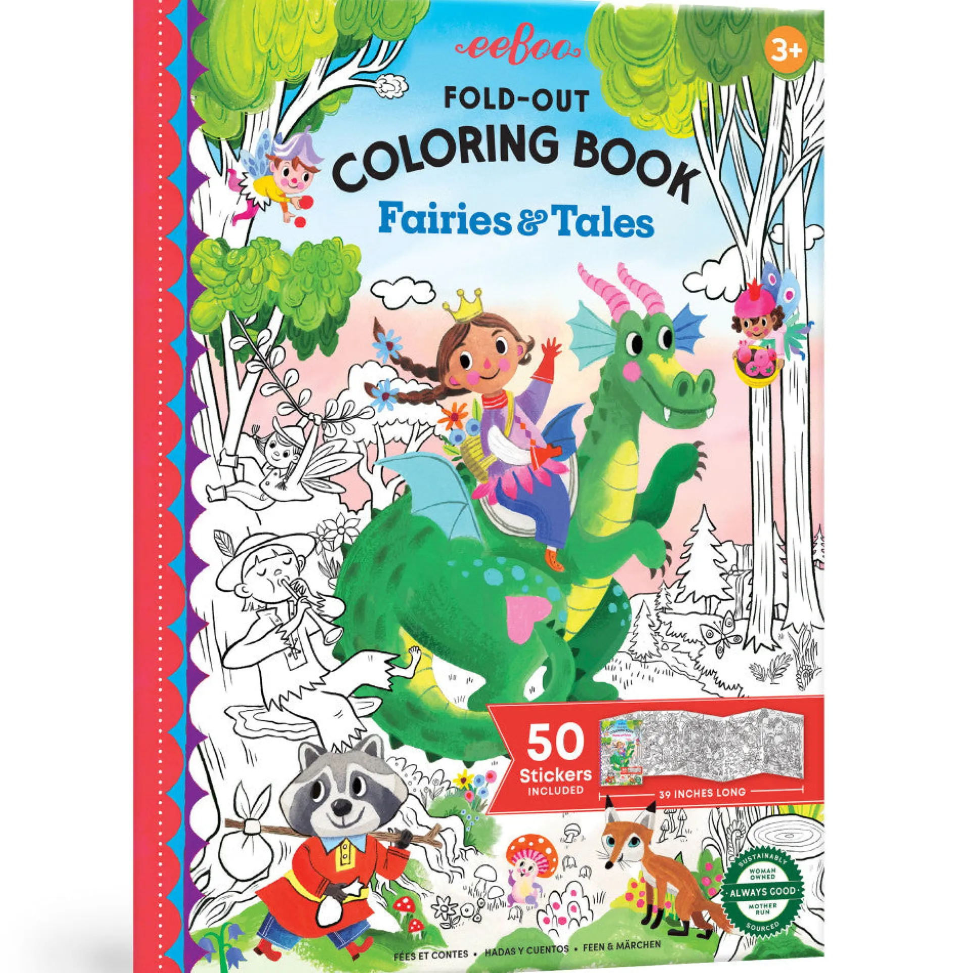 eeBoo Fairies & Tales Fold-Out Coloring Book with Stickers - Ages 3+