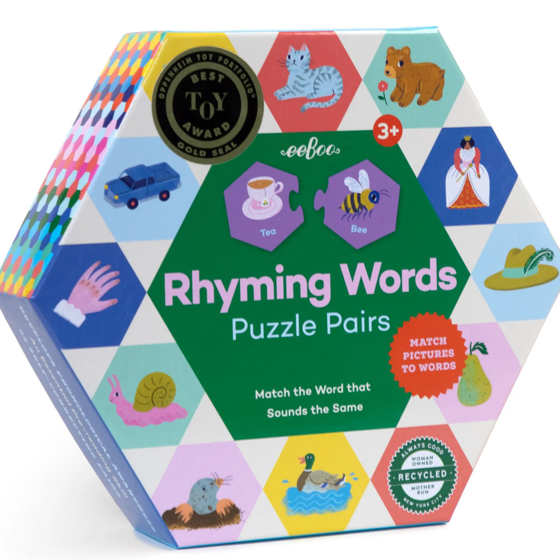 eeBoo Hexagon Puzzle Pairs - Rhyming Words - Educational Game for Kids Age 3+
