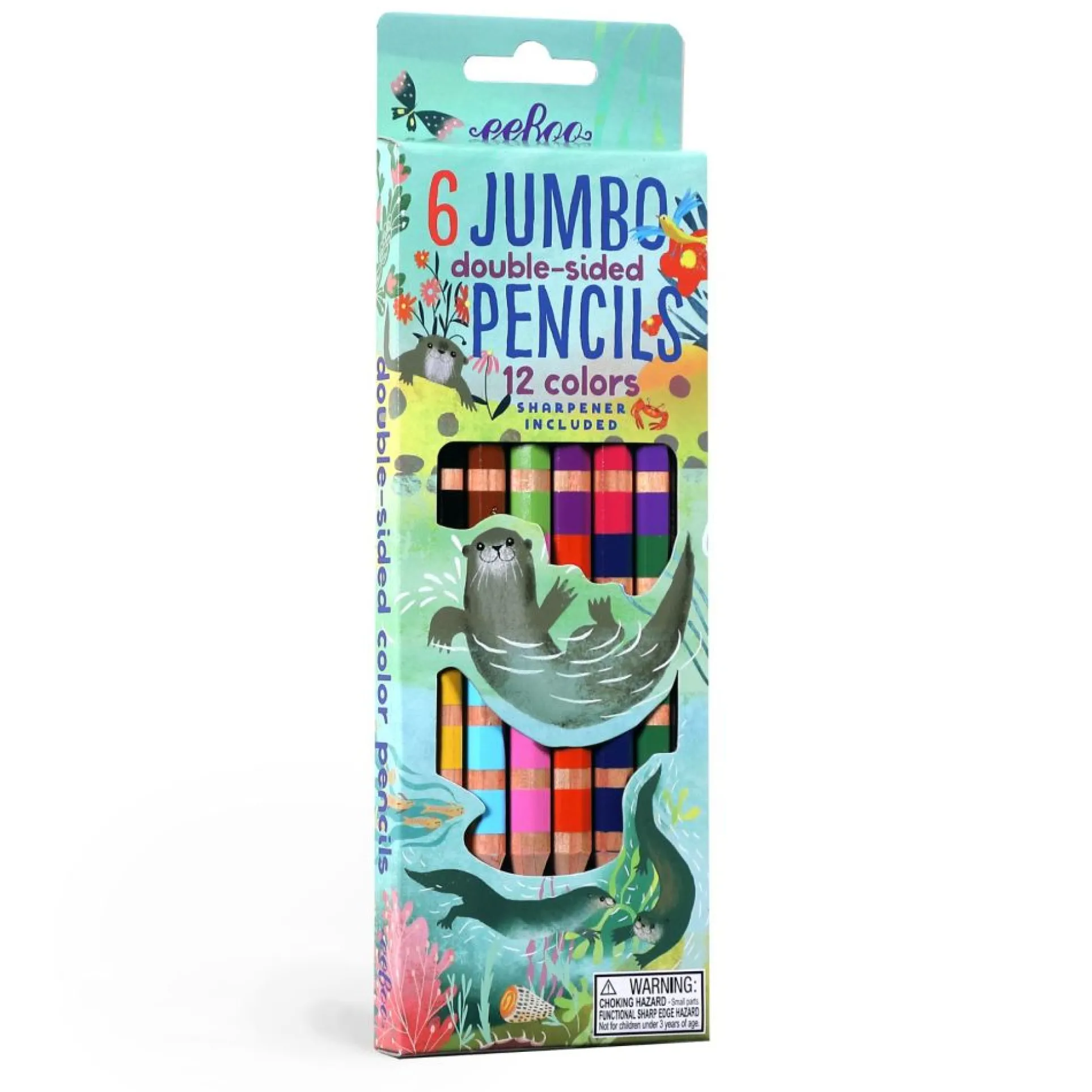 eeBoo Otters at Play Jumbo Double-Sided Color Pencils Set with Sharpener