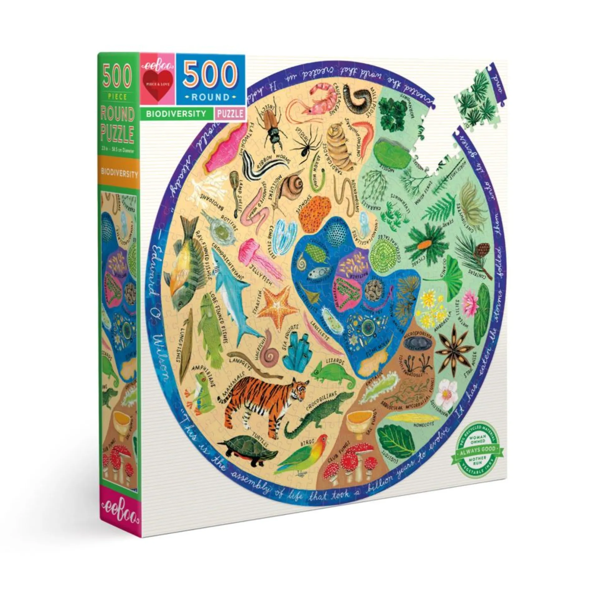 eeBoo Piece and Love Biodiversity 500-Piece Round Jigsaw Puzzle