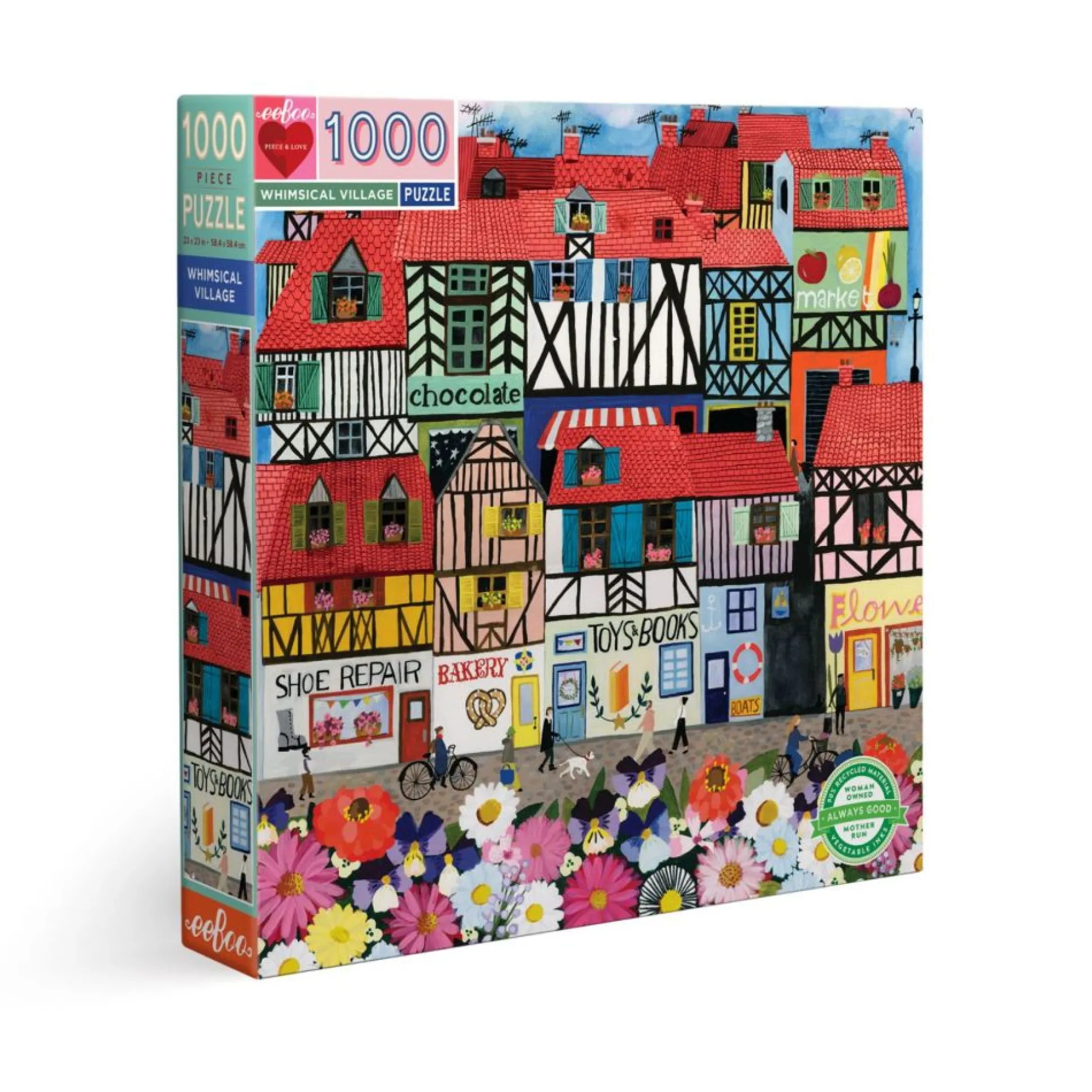 eeBoo Piece and Love Whimsical Village 1000 pc Puzzle