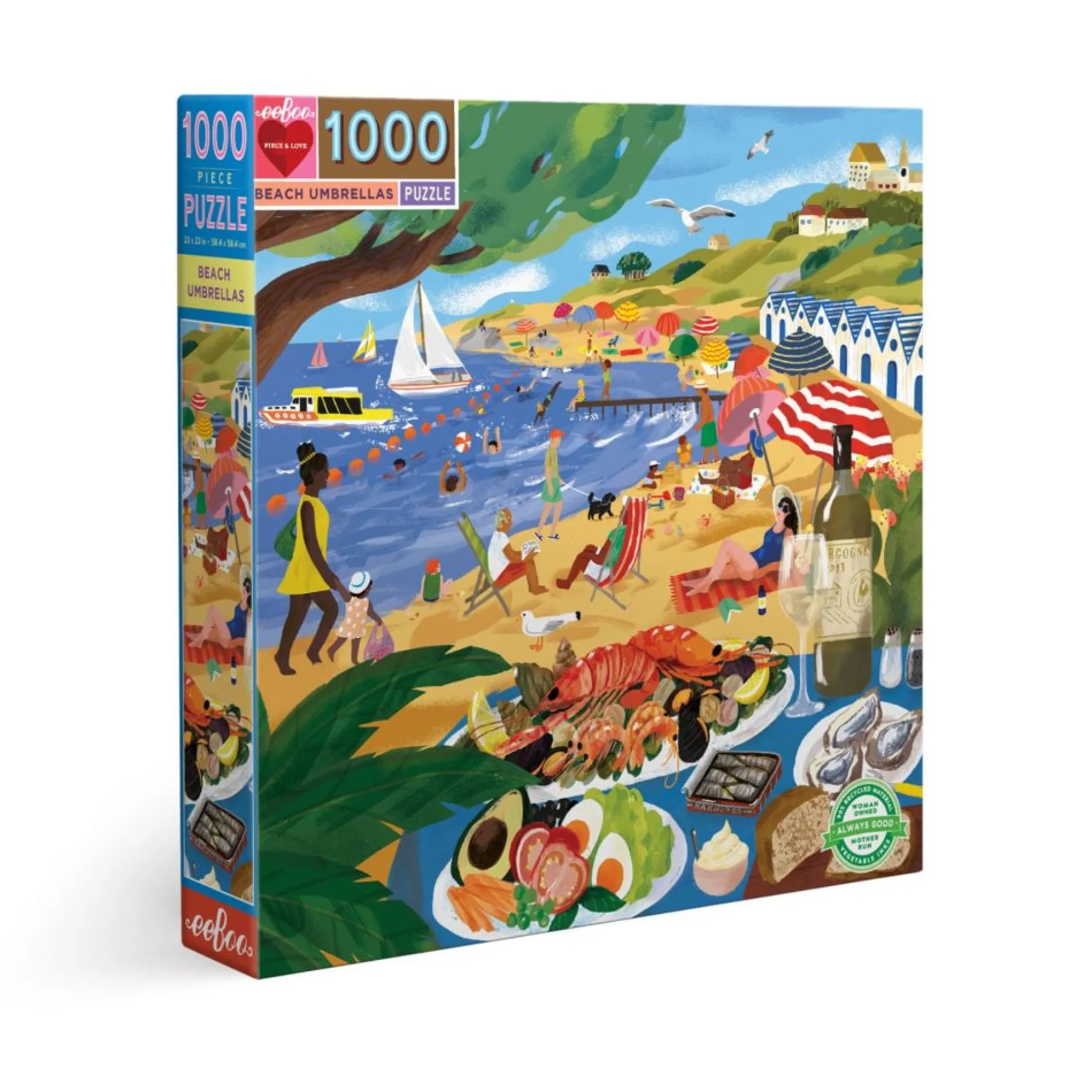 eeBoo Piece and Love Beach Umbrellas 1000-Piece Square Jigsaw Puzzle