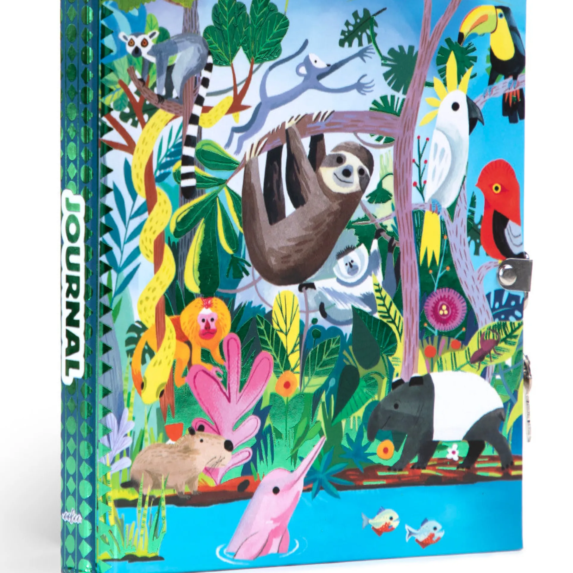 eeBoo Rainforest Animals Foiled Locking Journal - Kids Diary