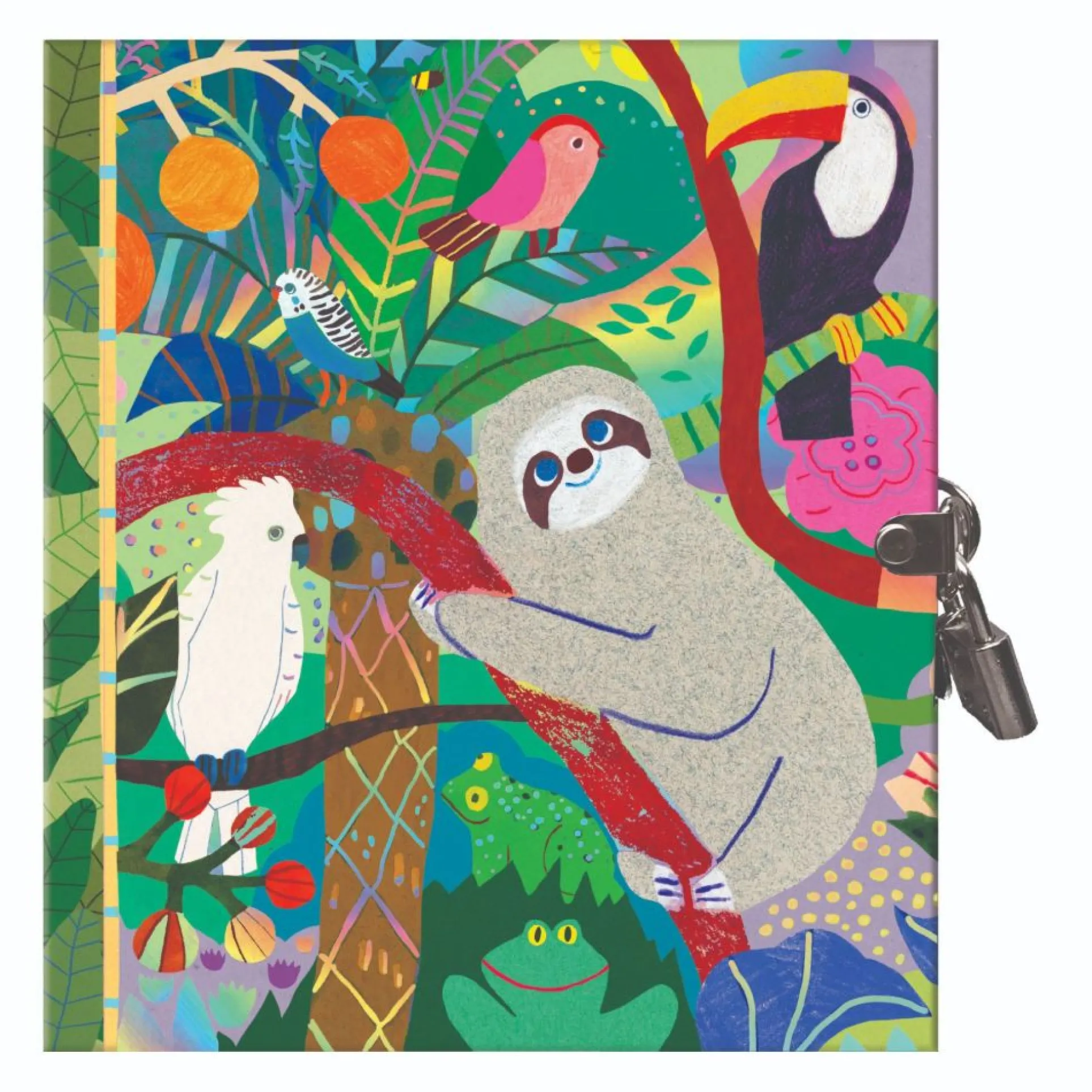 eeBoo Secret Sloth Hardcover Journal - Tropical Animals - with Lock and Key