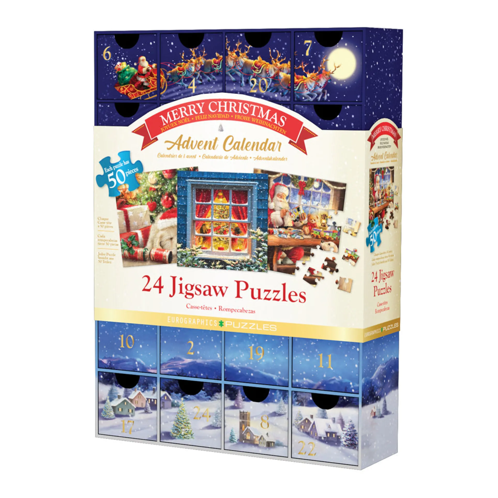 Eurographics Merry Christmas 24-Pack Jigsaw Puzzles - 50 pc Each