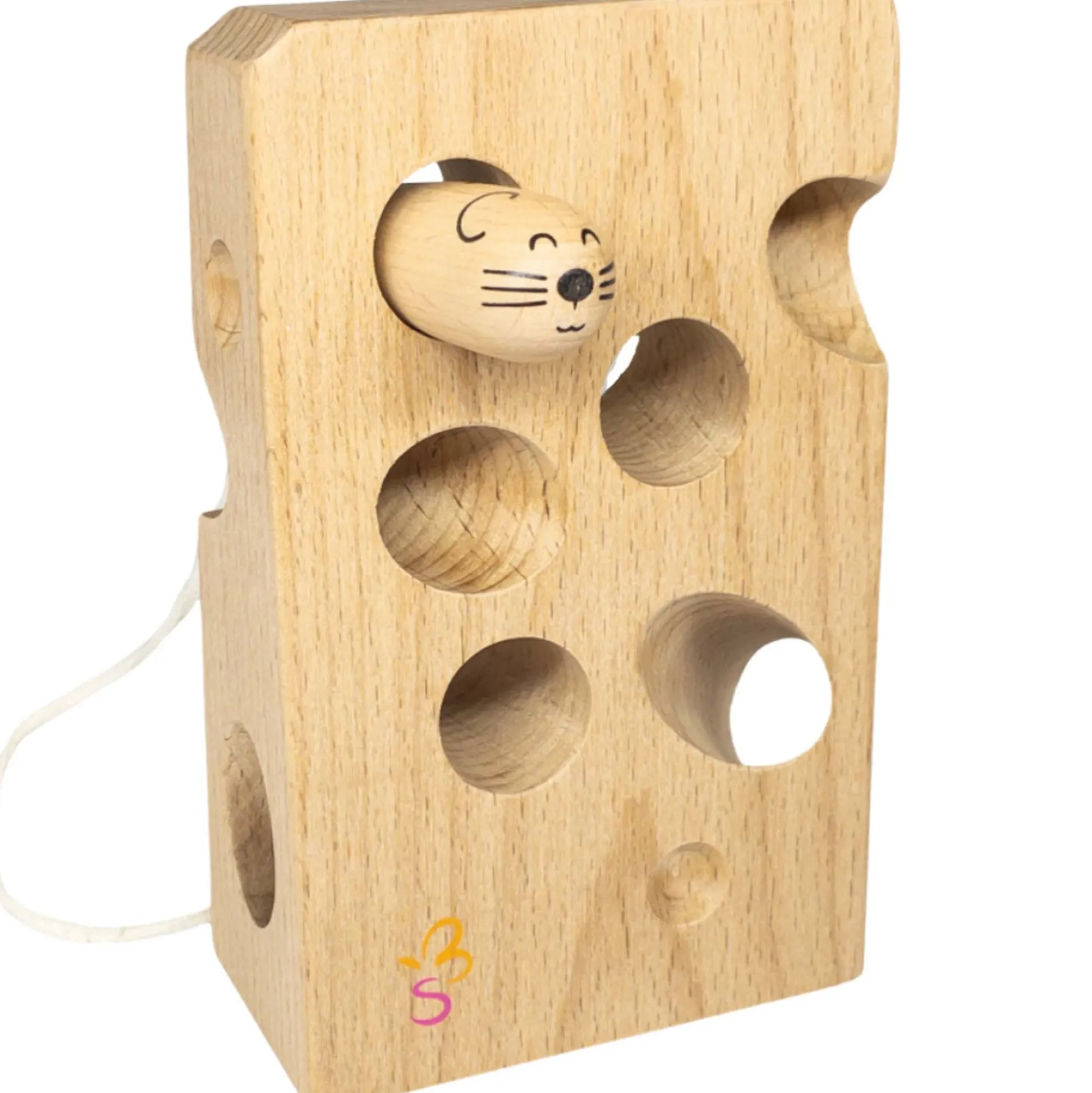 Extasticks Cheesalino Montessori Wooden Lacing Toy - Cheese and Mouse Design
