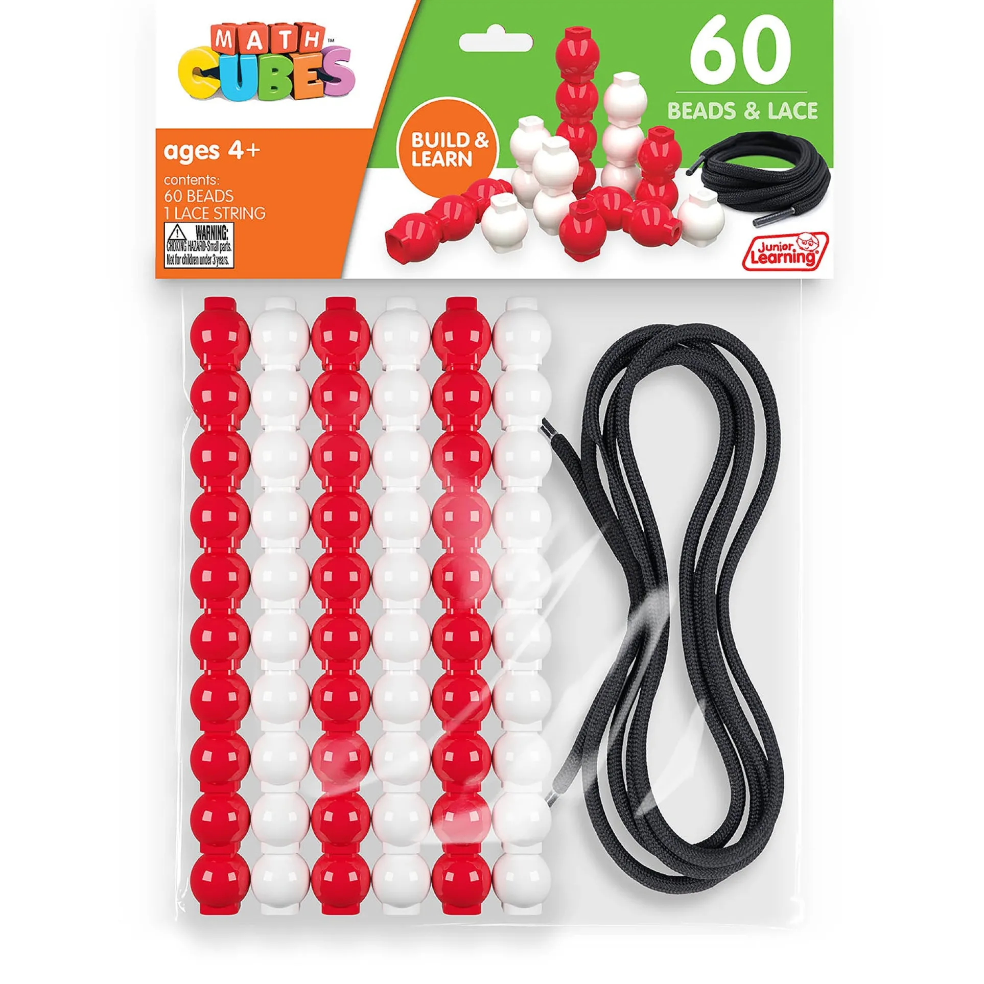 Junior Learning 60 Bead Cubes and Laces - Educational Counting and Sorting Toy