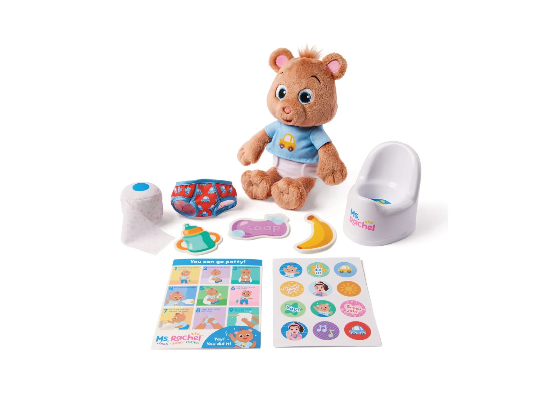 Ms. Rachel Potty Time with Bean Bear Plush Toy - Interactive Potty Training Set
