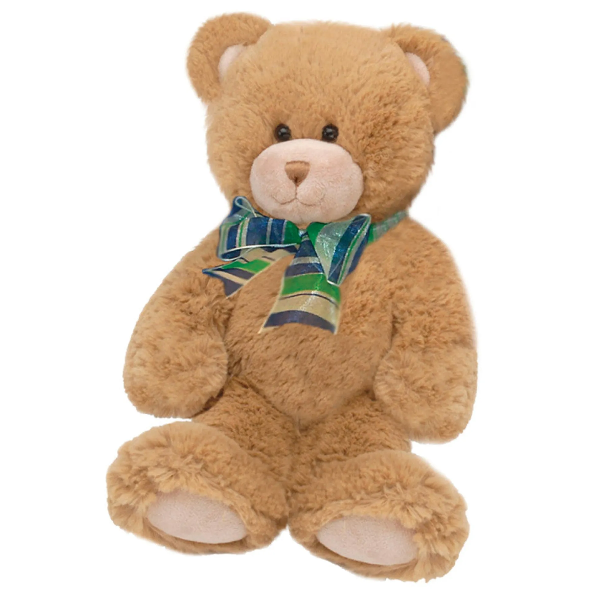 First and Main Plush 10 Inch Dean Teddy Bear - Brown with Sheer Plaid Bow
