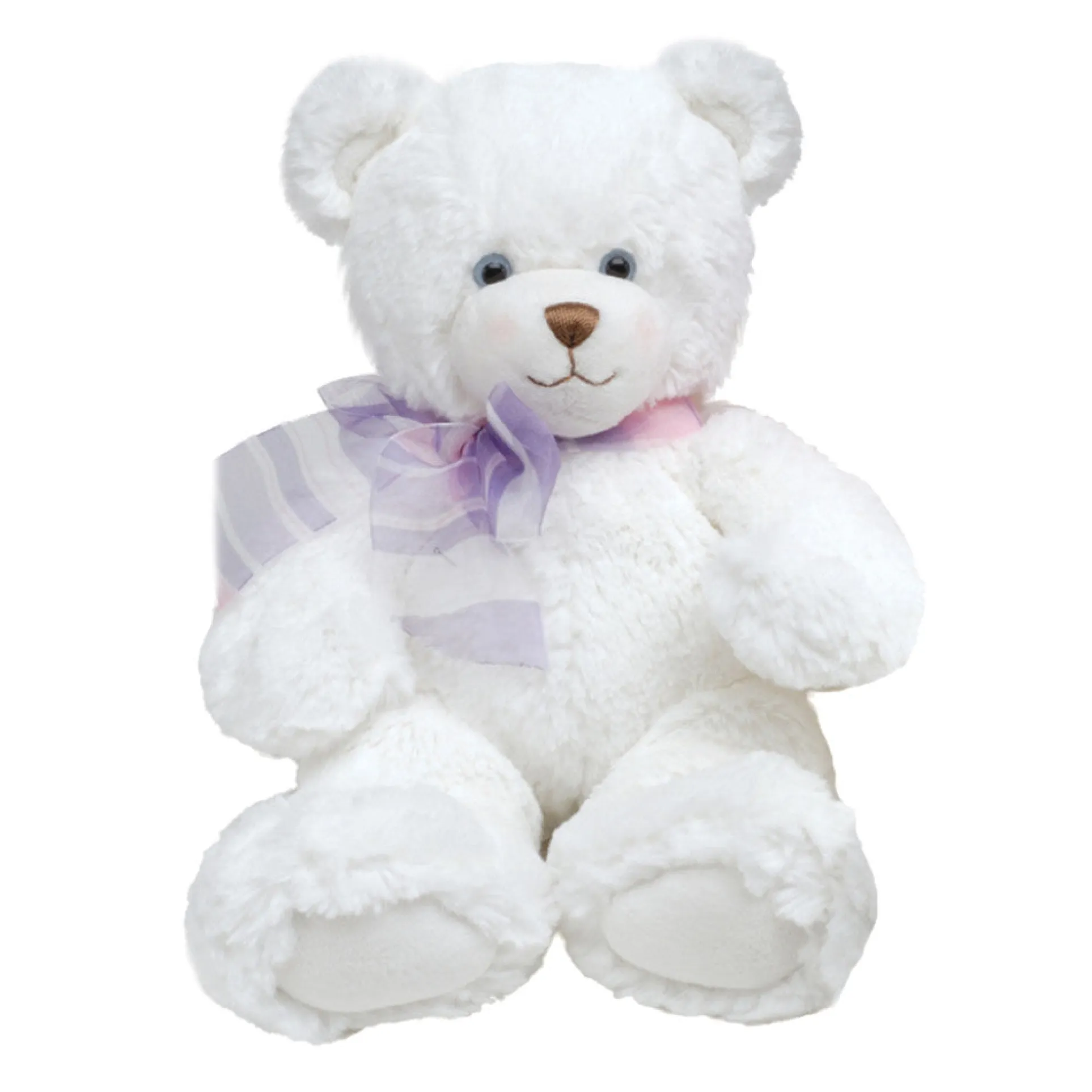 First and Main Plush 15 Inch Dena Teddy Bear - White with Purple Bow