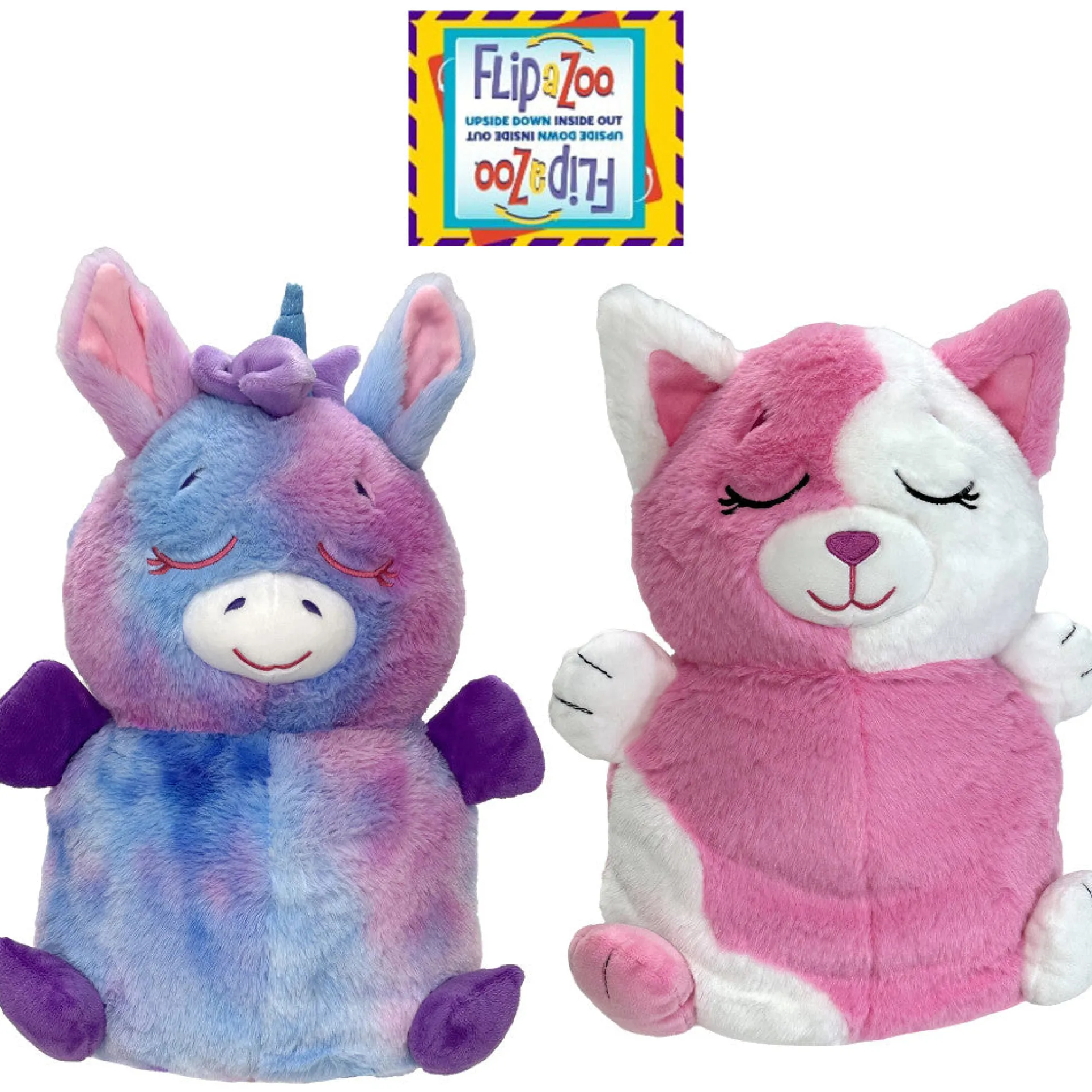 FlipaZoo 2-in-1 Plush - Pink Cat to Rainbow Unicorn - Transforming Stuffed Animal