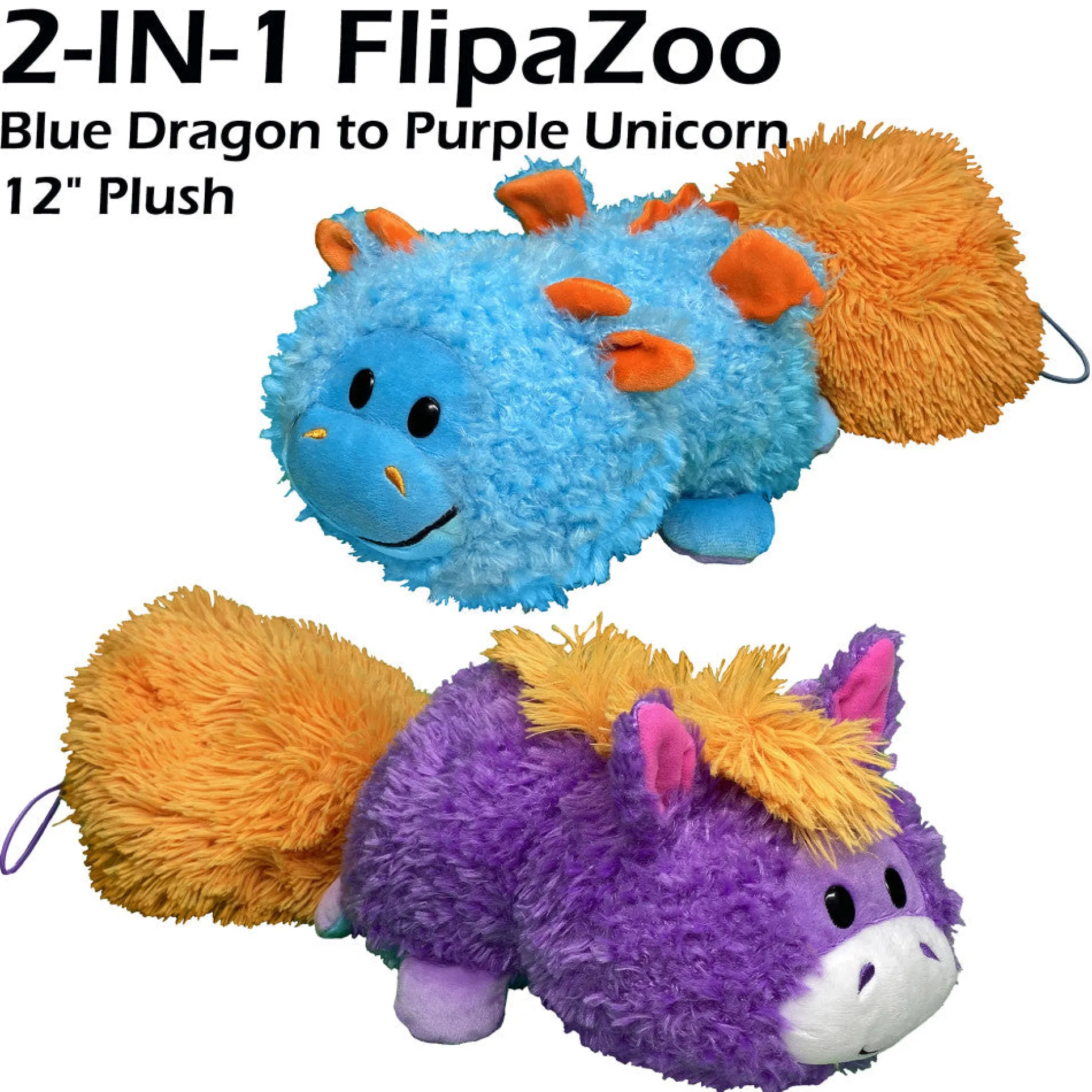 FlipaZoo Magic Tails 2-in-1 Plush - Blue Dragon to Purple Unicorn