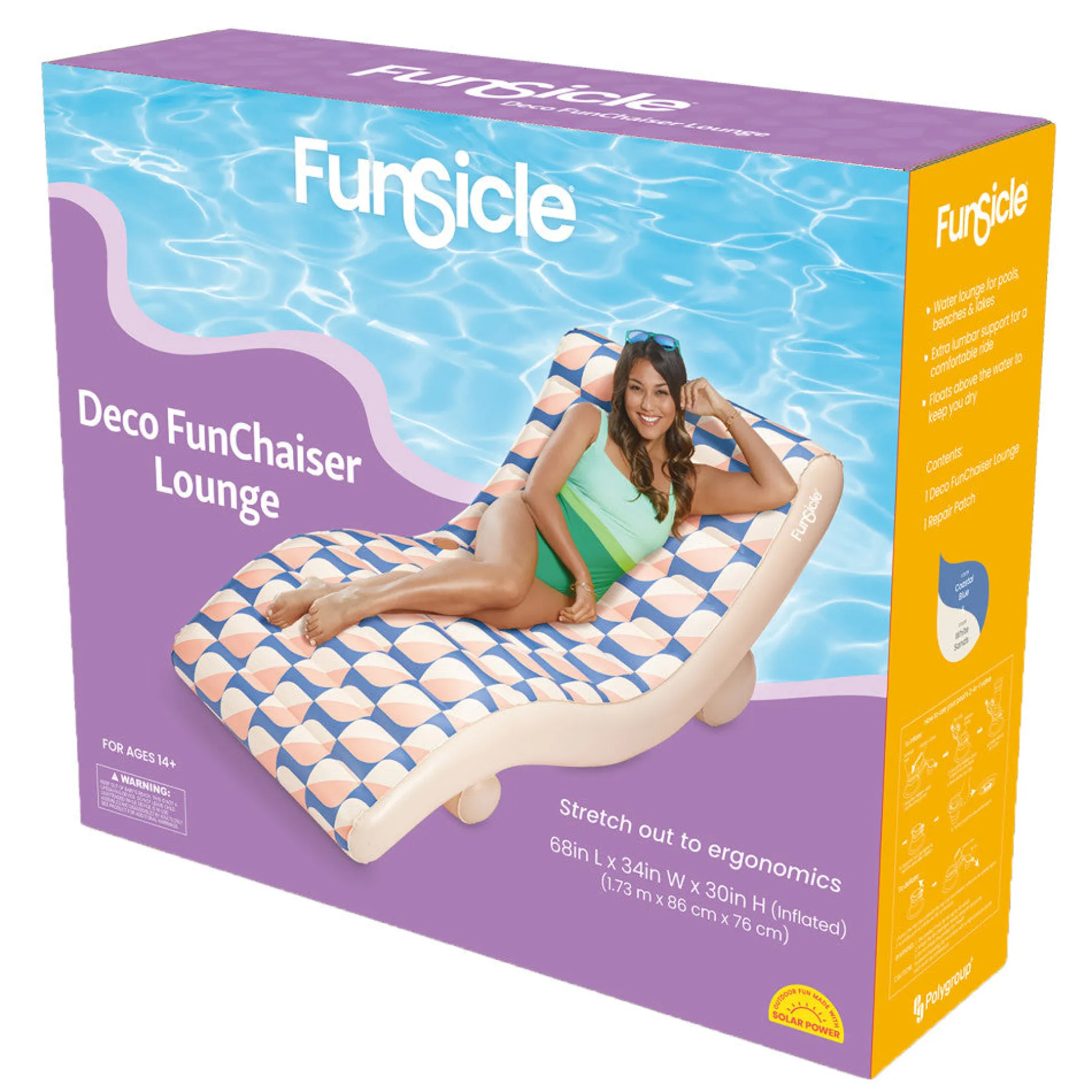 Funsicle Deco FunChaiser Lounge 68" - Blue & Cream Inflatable Pool Float
