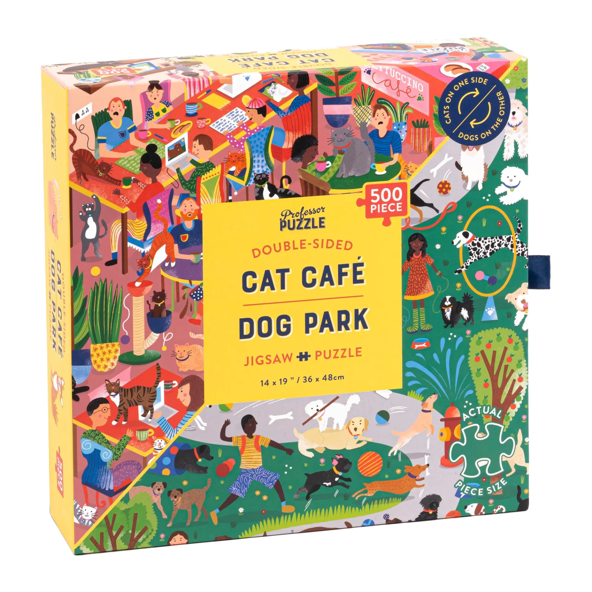 Furry Friends Fiesta Double-Sided Cat Cafe & Dog Park Jigsaw Puzzle - 500 pc