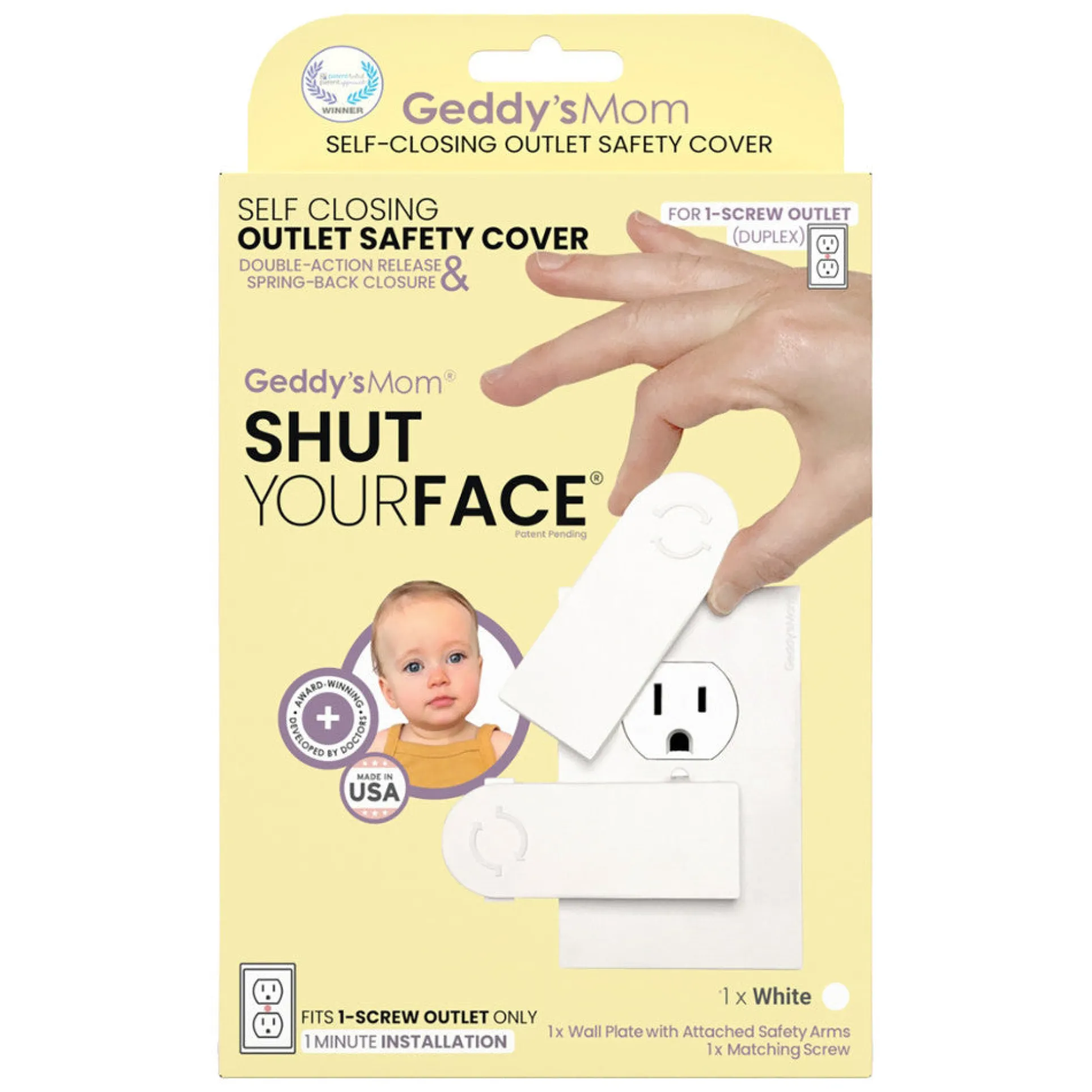 Geddy's Mom: Shut Your Face - White Self-Closing Outlet Safety Cover