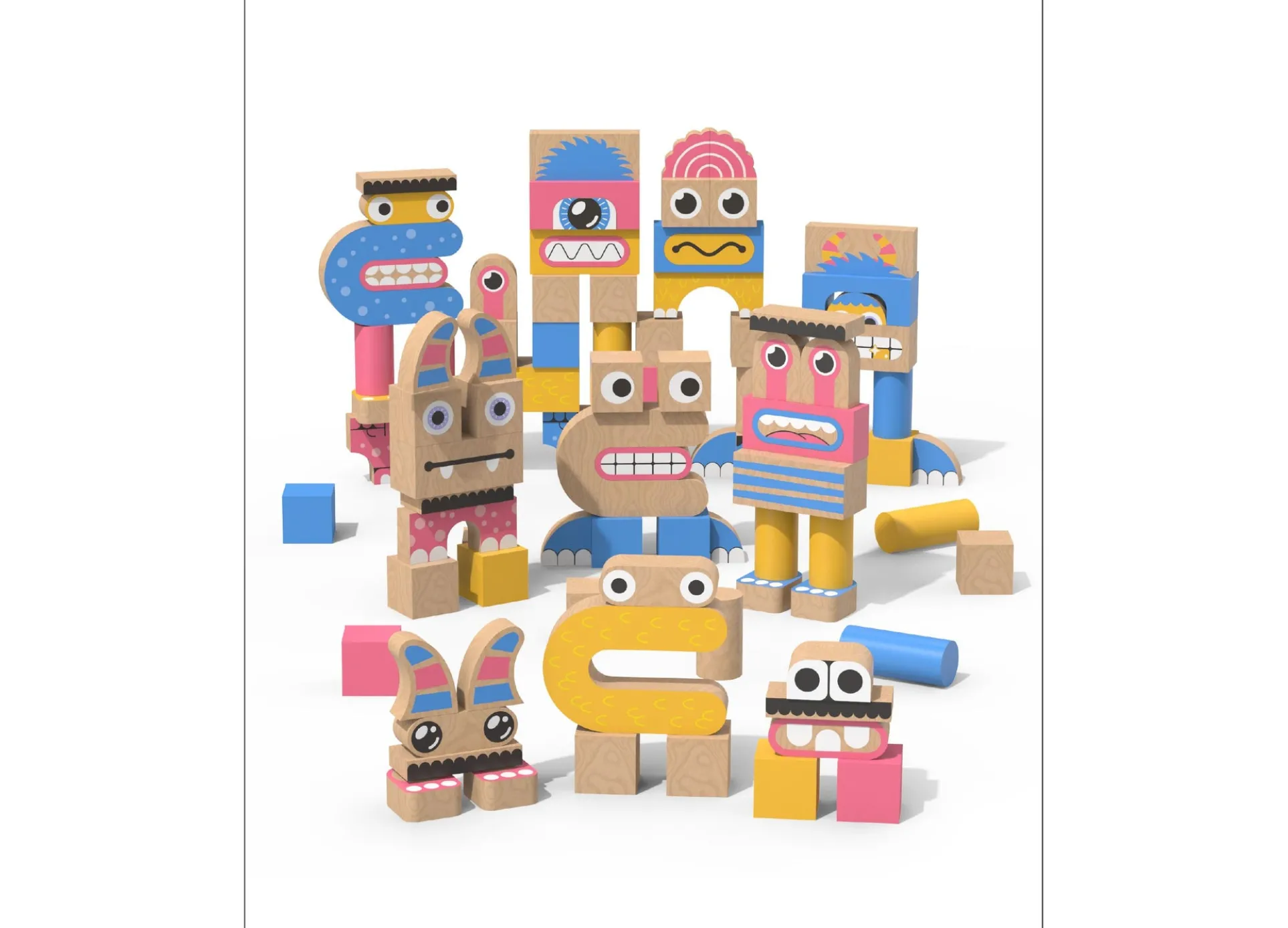 Geoffrey's Toy Box Make A Monster 100-Piece Solid Wood Block Set