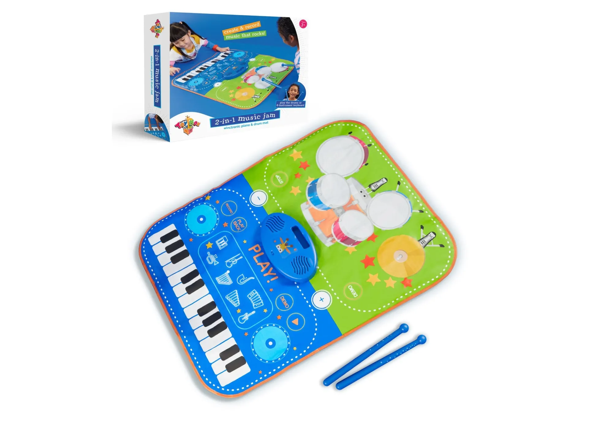Geoffrey's Toy Box 2-in-1 Electronic Piano & Drum Mat, 3 Pieces