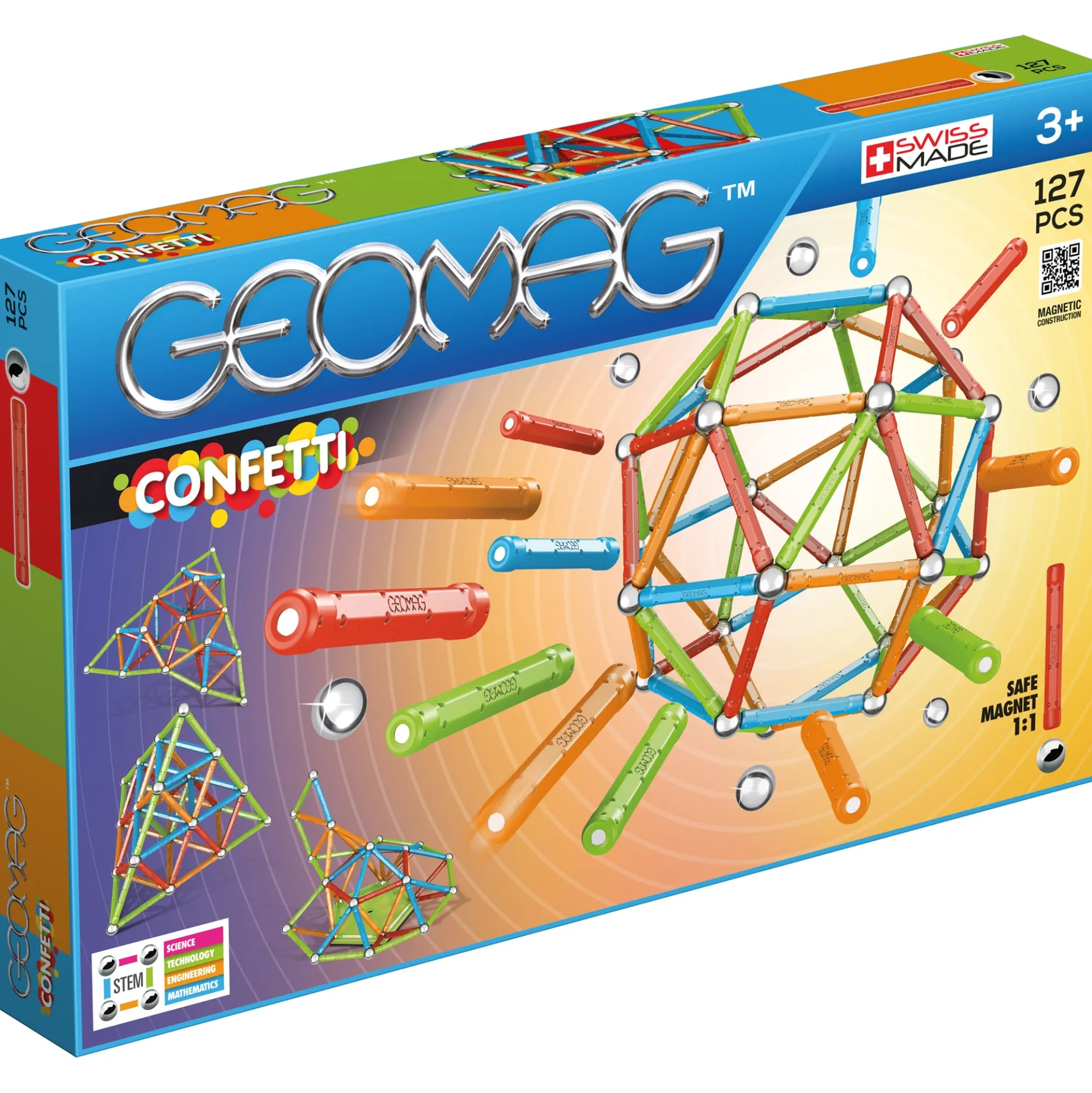 Geomag Confetti 127-Piece Magnetic Building Set - Colorful STEM Toy