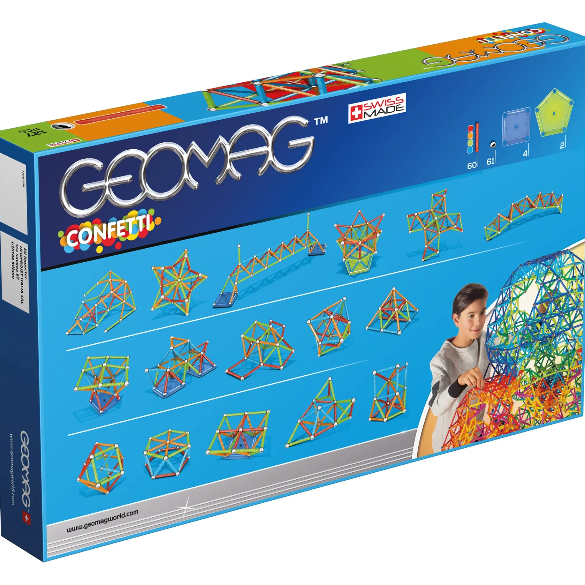 Geomag Confetti 127-Piece Magnetic Building Set - Colorful STEM Toy