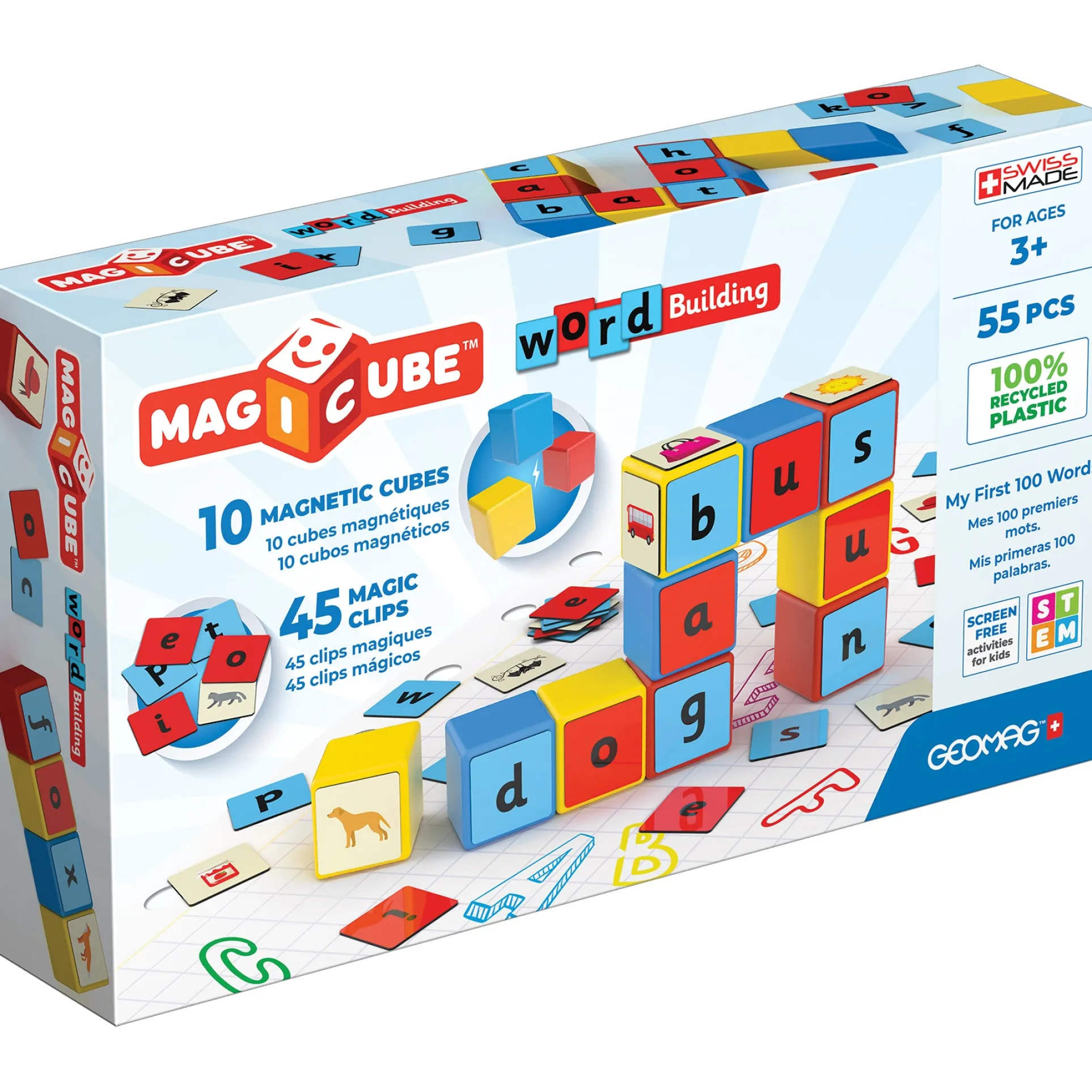 Geomag Magicube 55-Piece Recycled Word Building Set - Educational Toy
