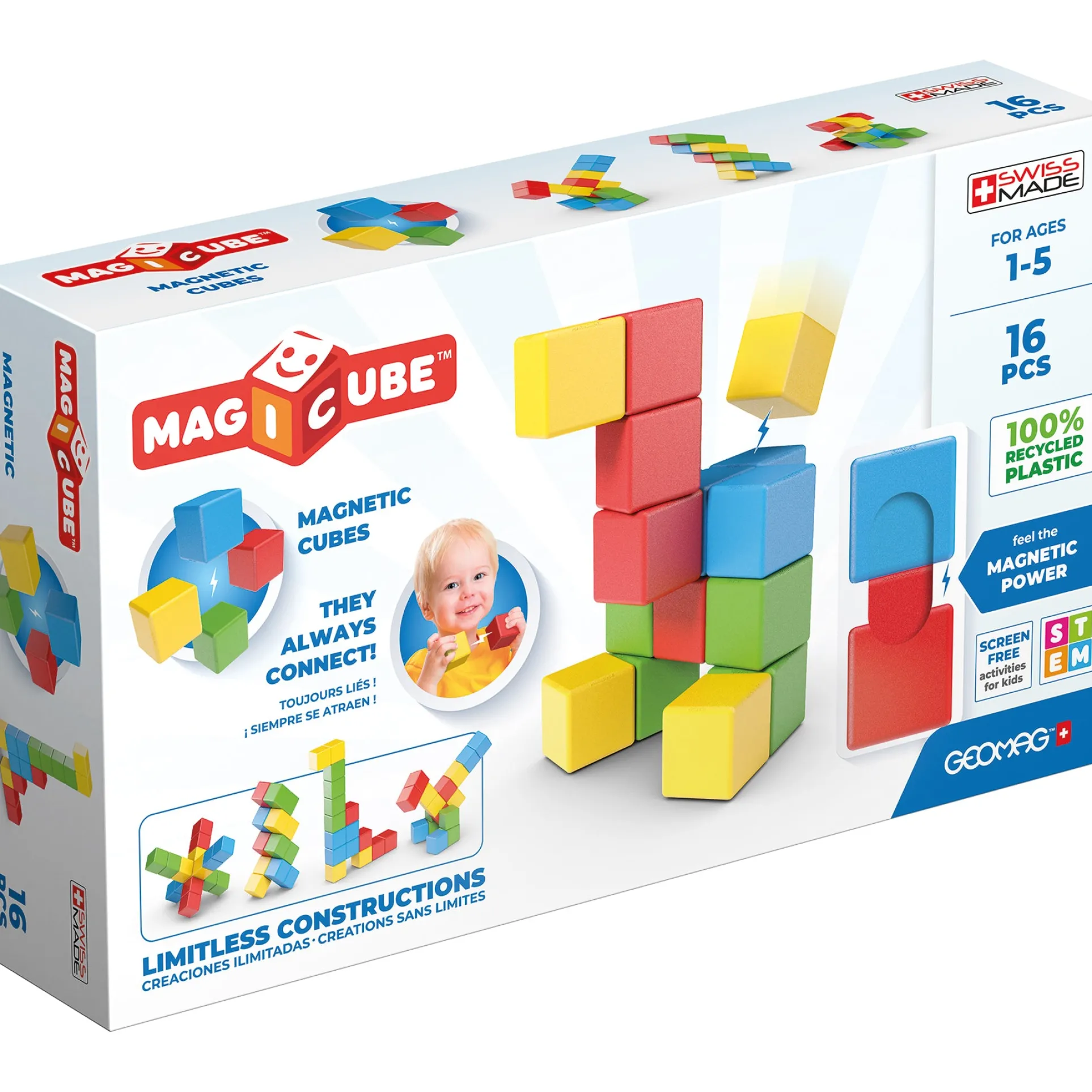 Geomag Magicubes 16-Piece Recycled Magnetic Building Set for Toddlers