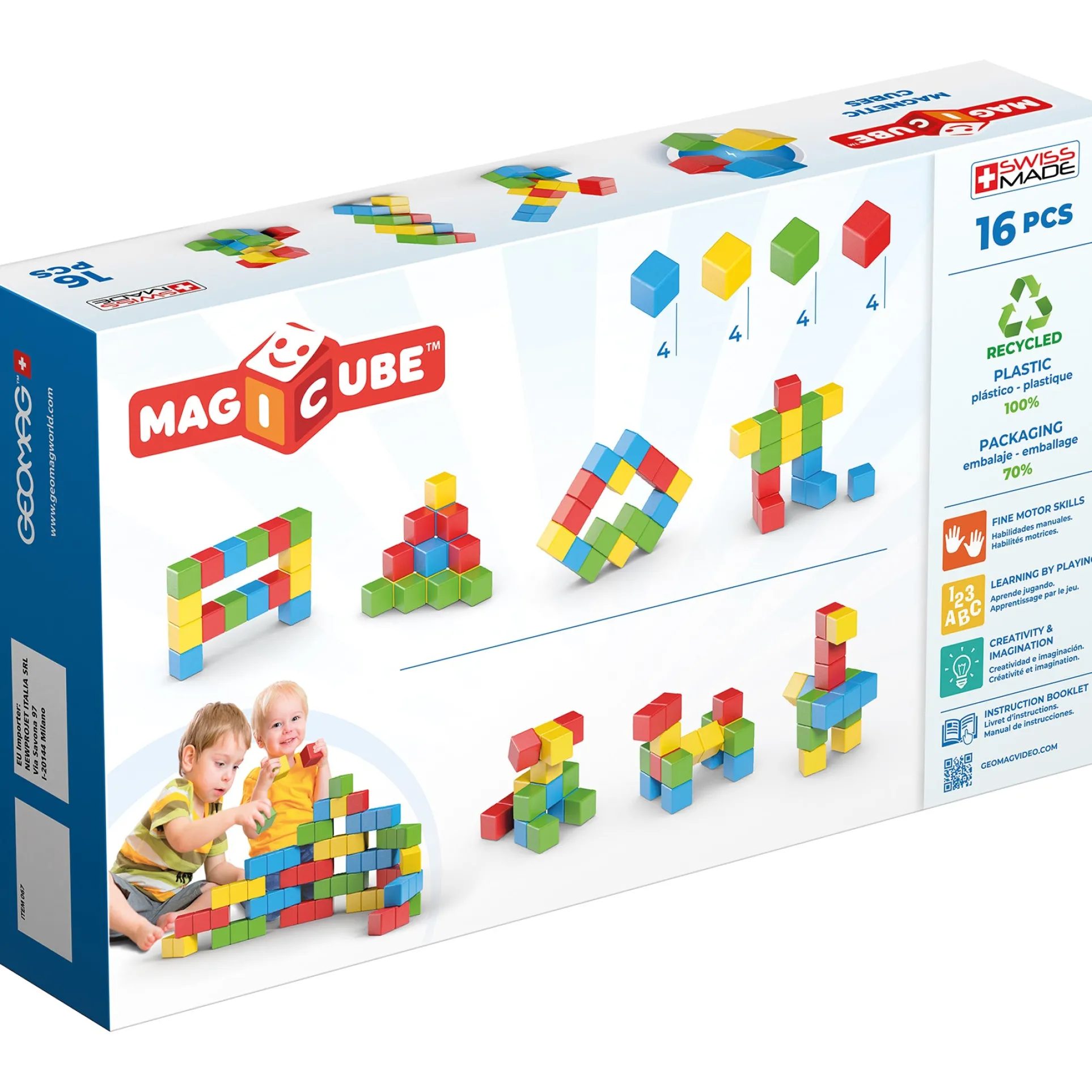Geomag Magicubes 16-Piece Recycled Magnetic Building Set for Toddlers