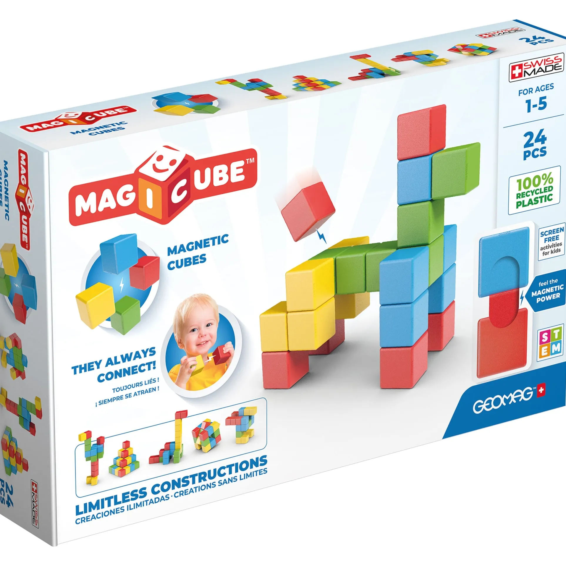 Geomag Magicubes 24-Piece Recycled Magnetic Building Set for Toddlers