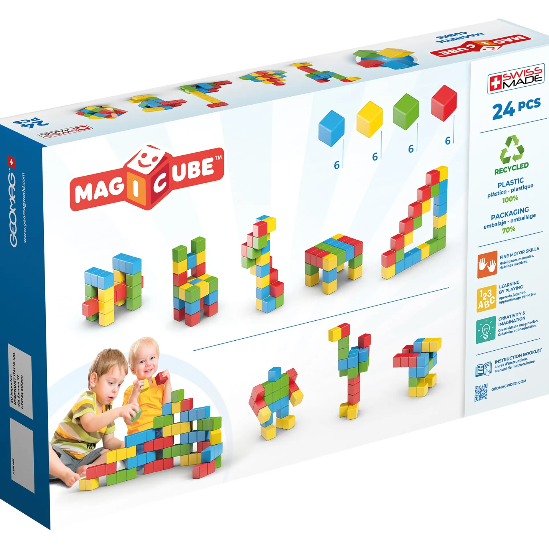 Geomag Magicubes 24-Piece Recycled Magnetic Building Set for Toddlers