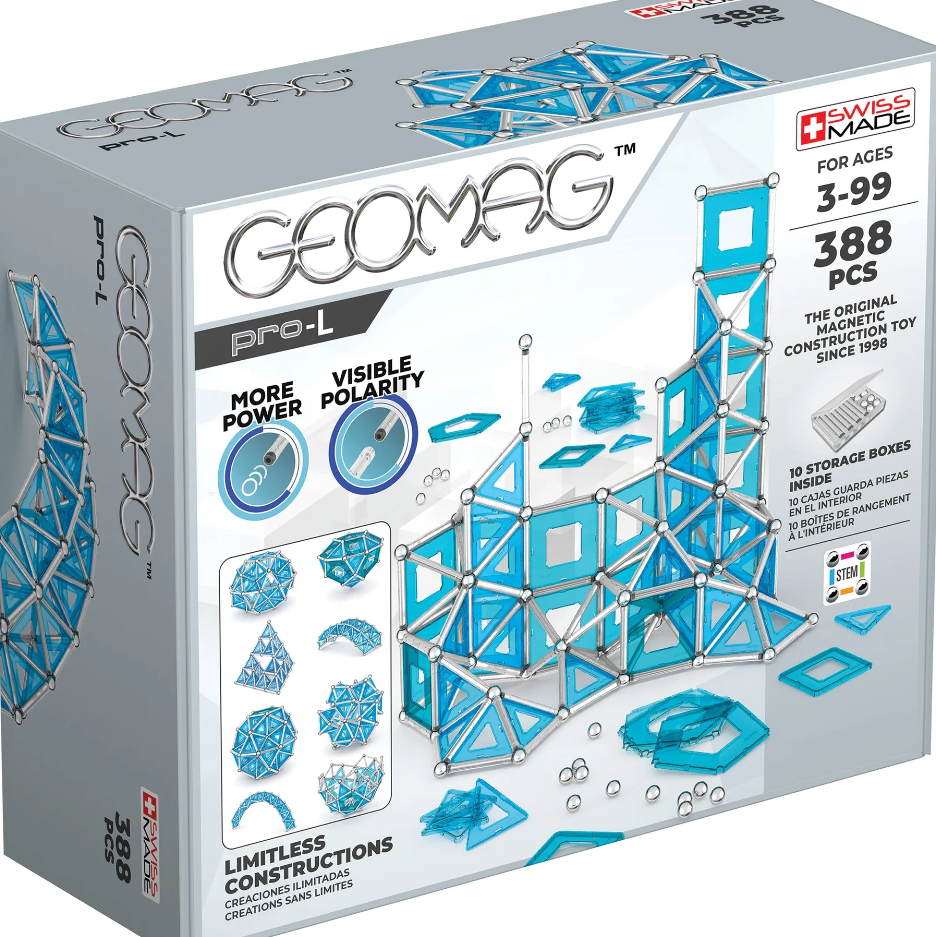Geomag MASTERBOX PRO-L Magnetic Building Set, 388 Pieces