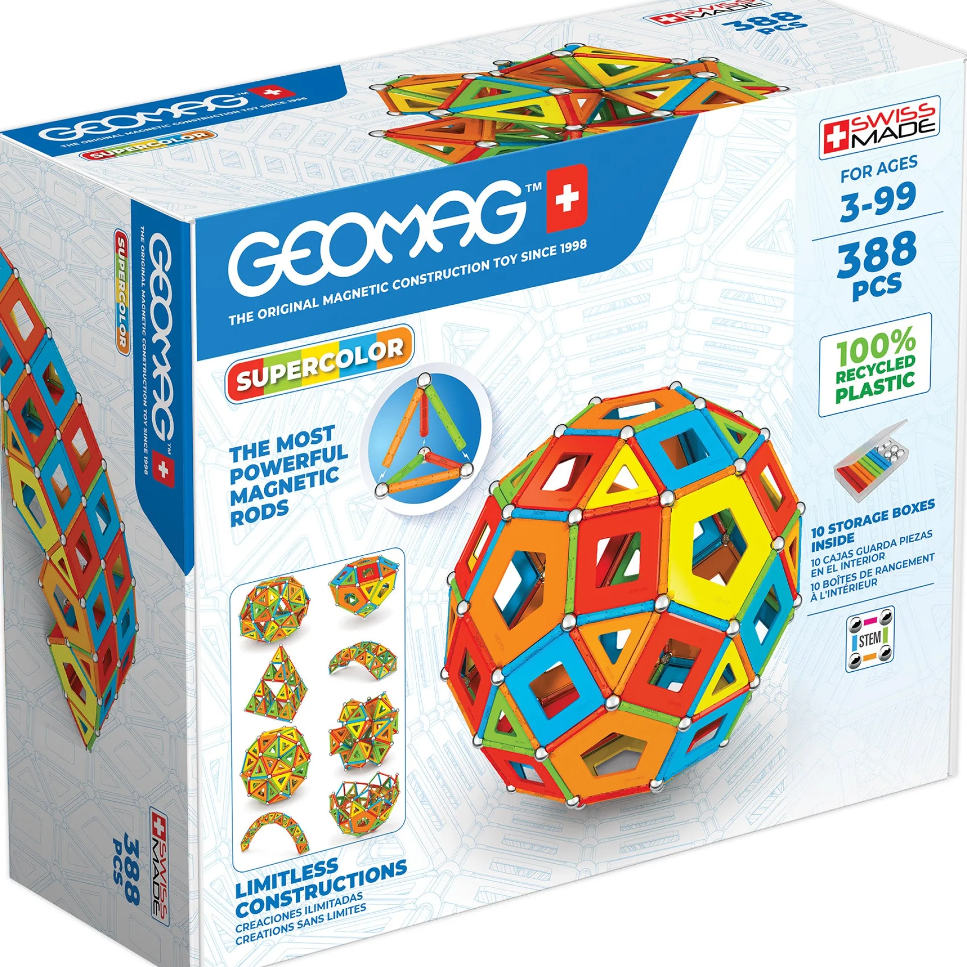 Geomag MASTERBOX Supercolor Recycled Magnetic Building Set - 388 Pieces