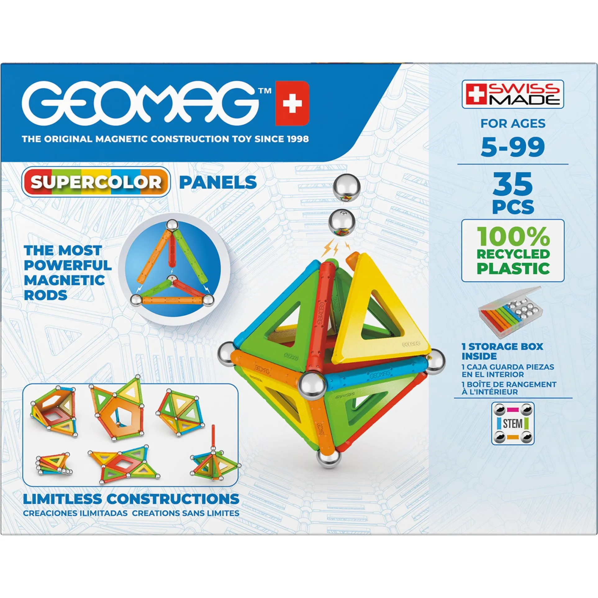 Geomag Supercolor Recycled Magnetic Building Set - 35 Pieces