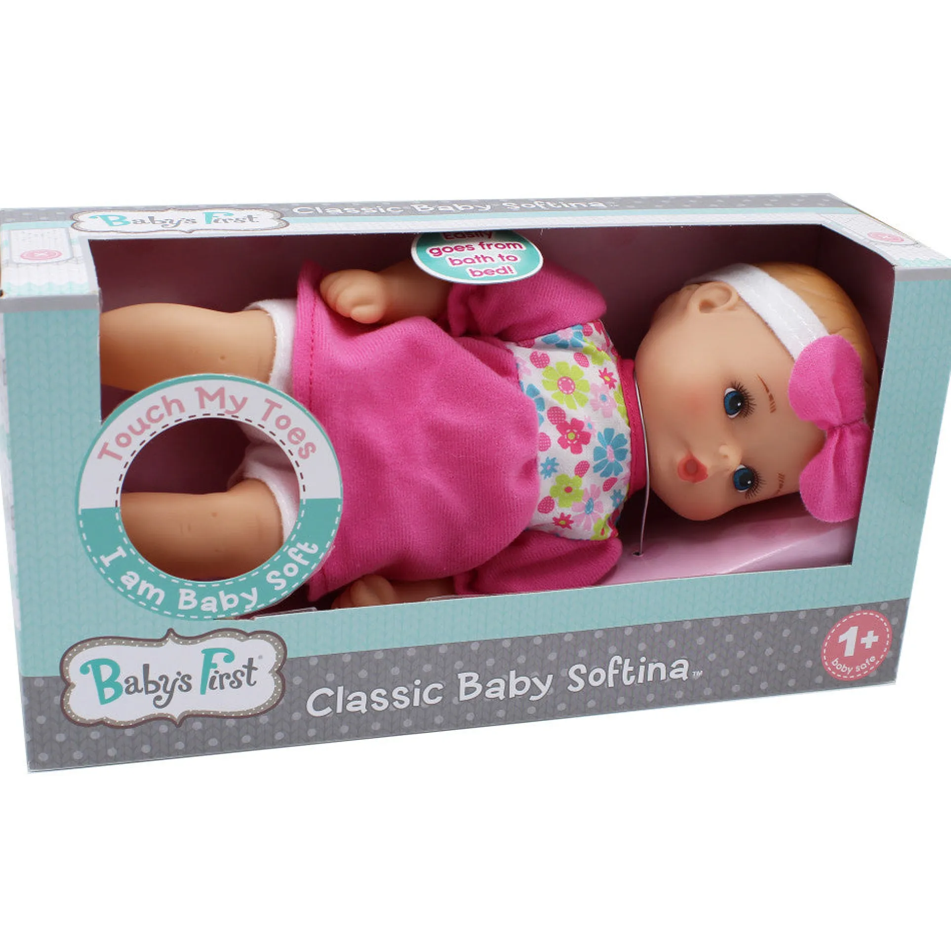 Goldberger 11" Baby's First Classic Softina Doll - Pink Floral Jumper