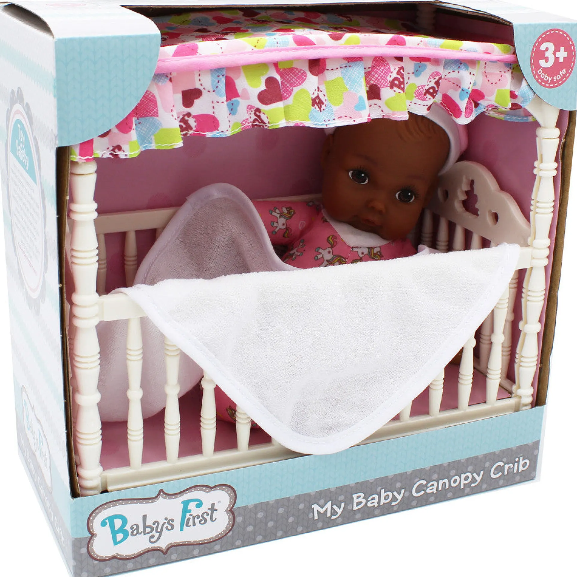 Goldberger 9" Doll with Canopy Crib - Cozy Nightcap Ensemble