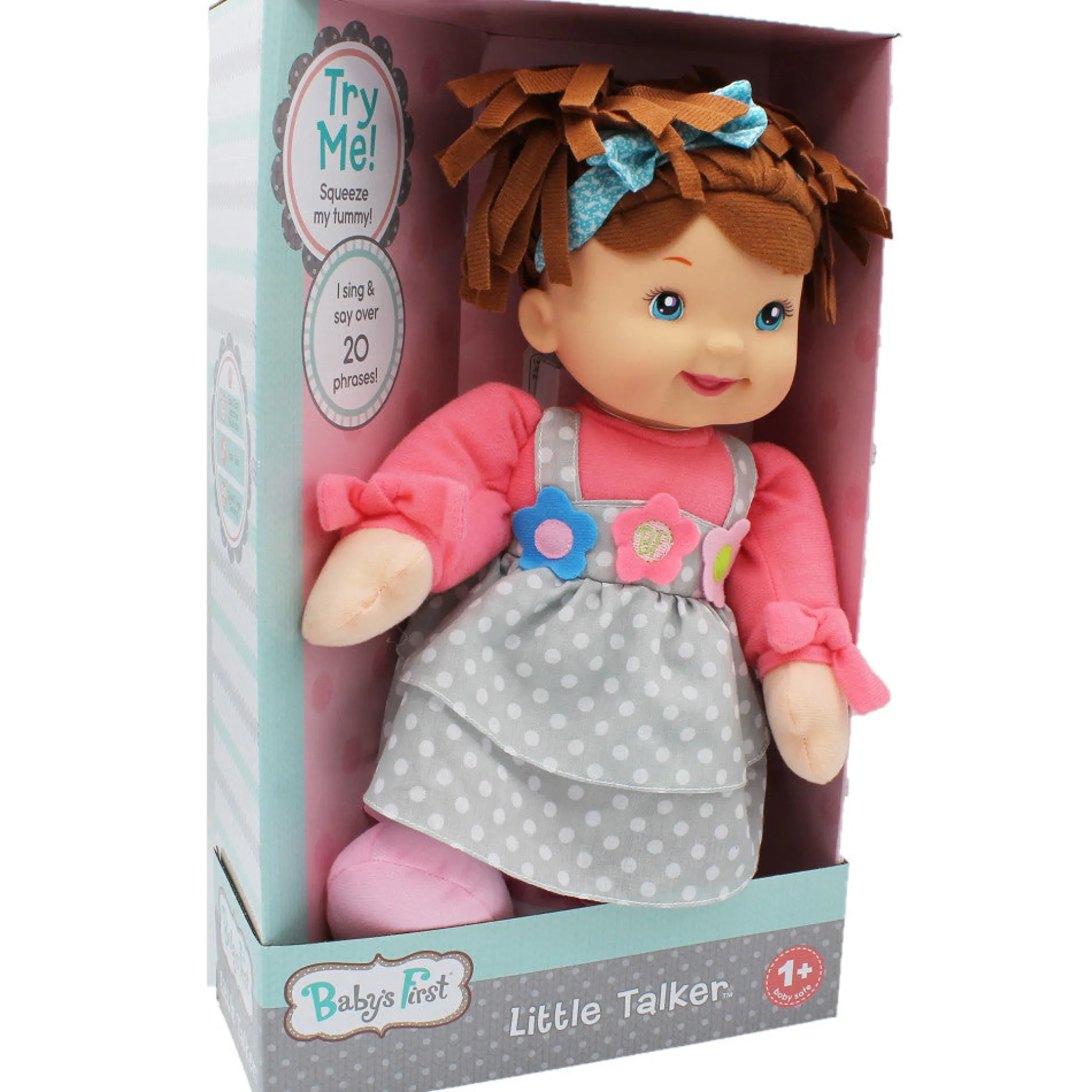 Goldberger Baby's First Little Talker Doll - Brunette with Coral Dress
