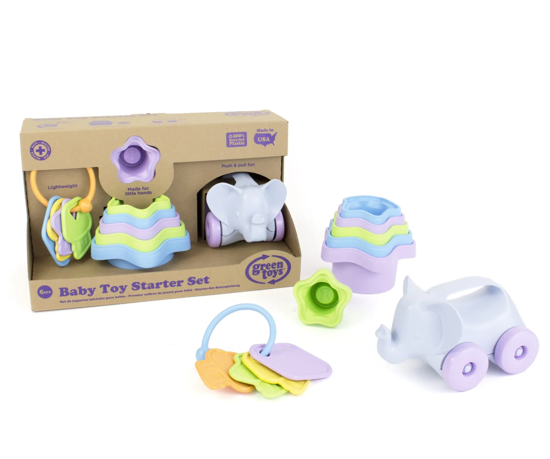 Green Toys Baby Toy Starter Set – Colorful Keys, Cups & Elephant