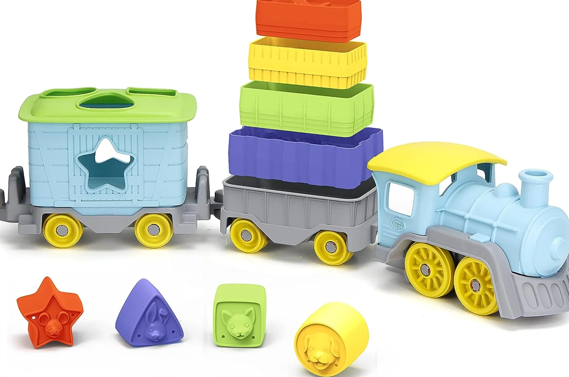 Green Toys Stack and Sort Train - Eco-Friendly Educational Playset - Multicolor