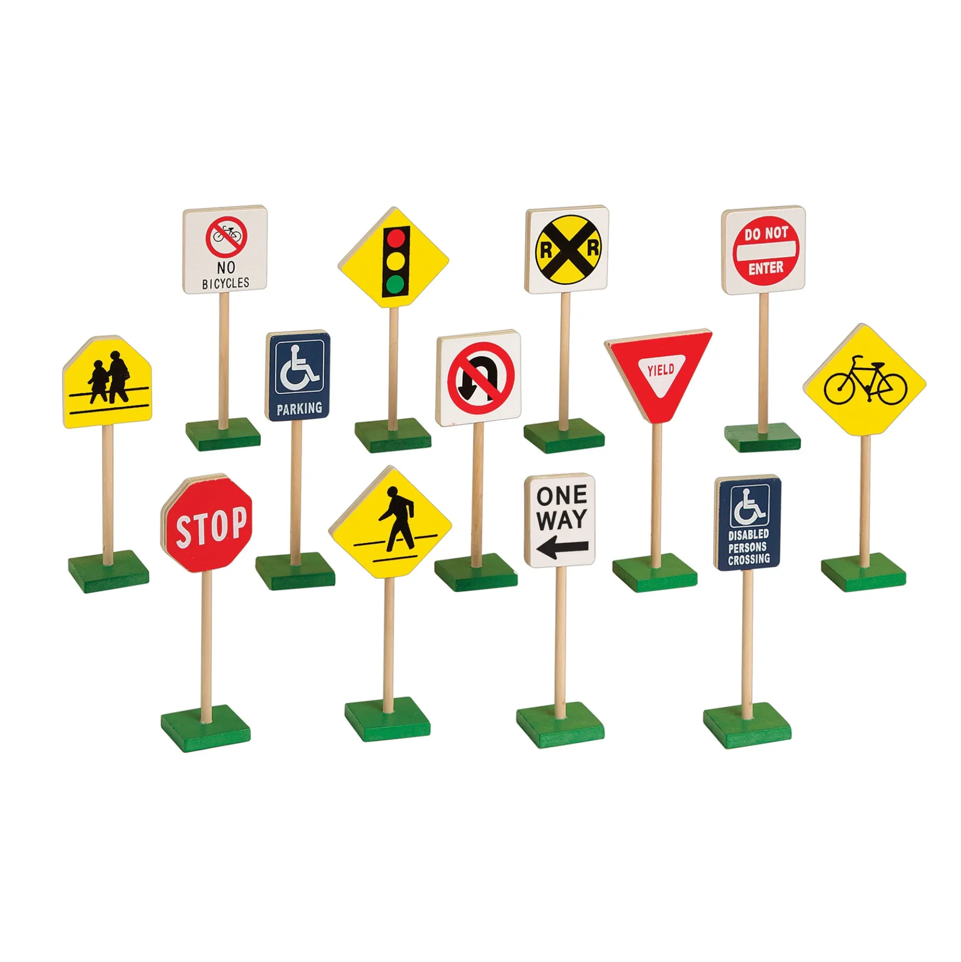 Guidecraft Traffic Adventure - 7" Wooden Block Play Traffic Signs - 13 Piece Set