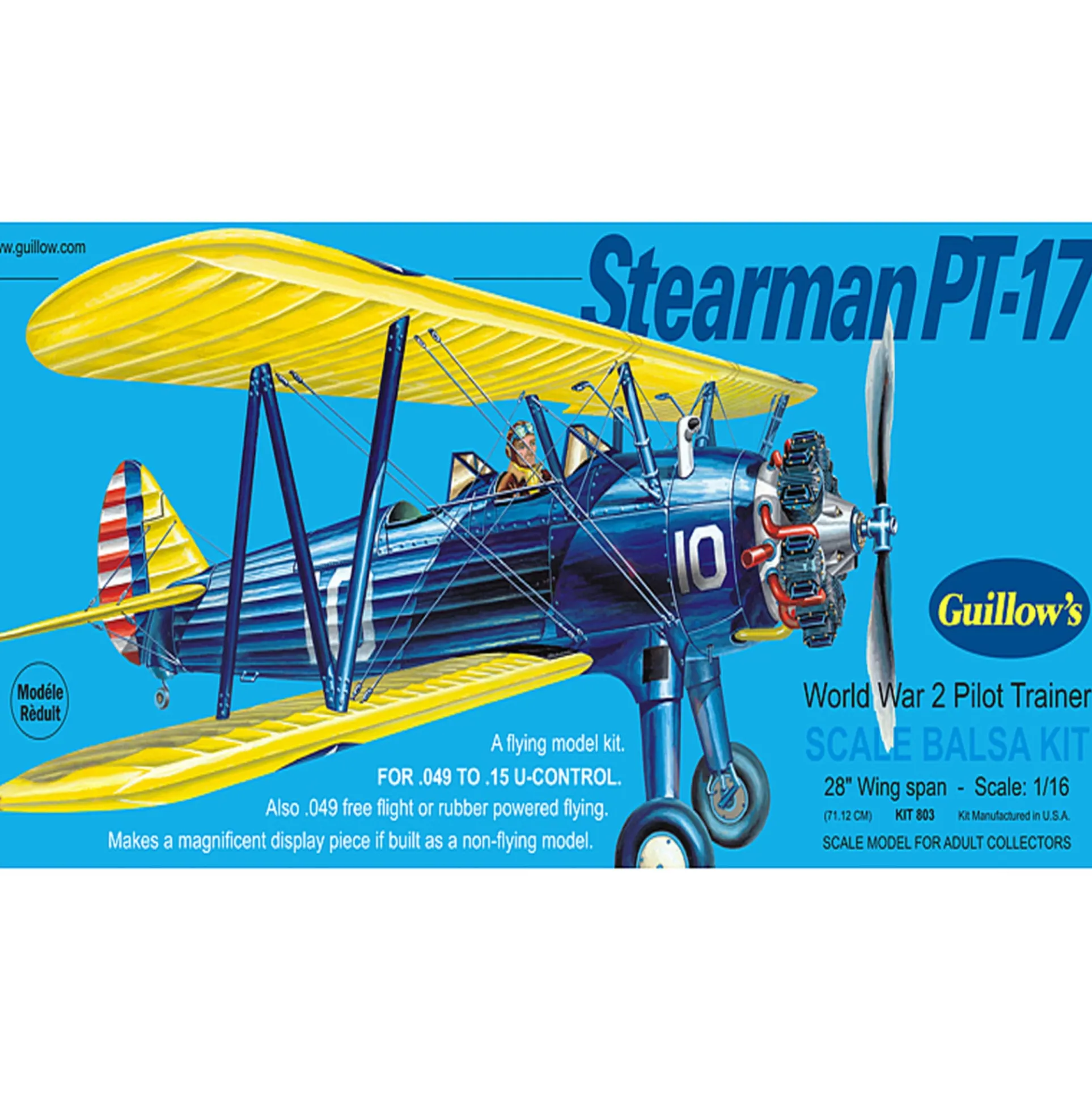 Guillow's Stearman PT-17 1/16 Scale Model Kit with 28" Wingspan